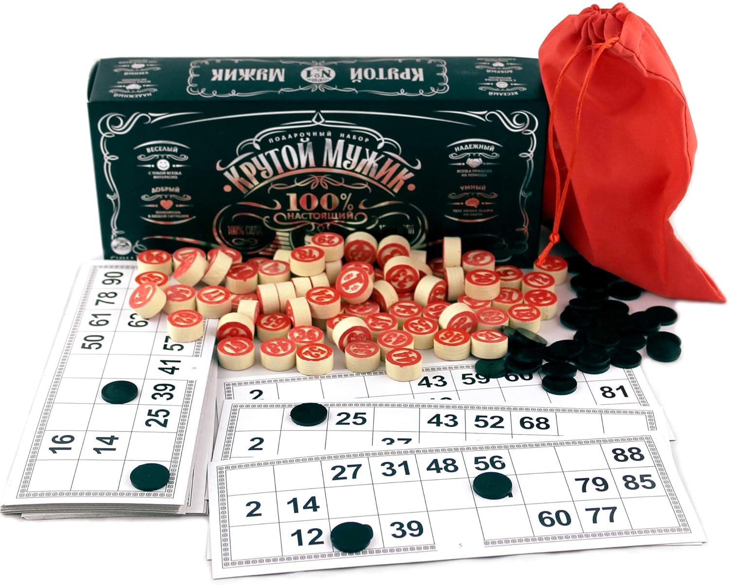 Russian Lotto Bingo Game Set - Souvenirs Board Games for Family - Tambola Kit of Wooden Barrels Loteria Cards Bingo Toys Chips
