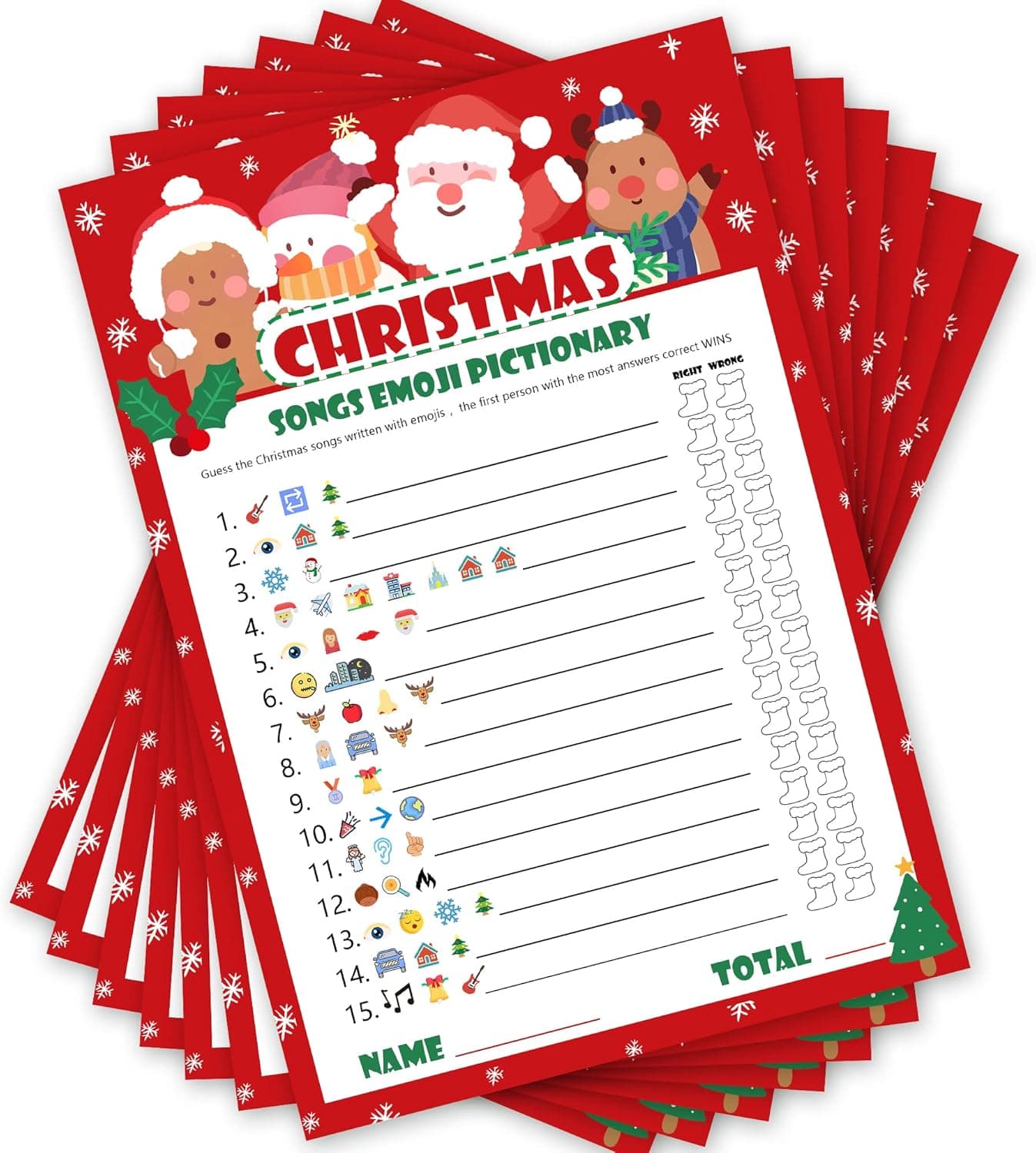 Sfcddtlg 36PCS Christmas Party Emoji Trivia Game Card-5.9x8.4 Inch Sing Me an Emoji-Xmas Themed Party Holiday Guessing Activity for Adults, Kids, Groups and Coworkers