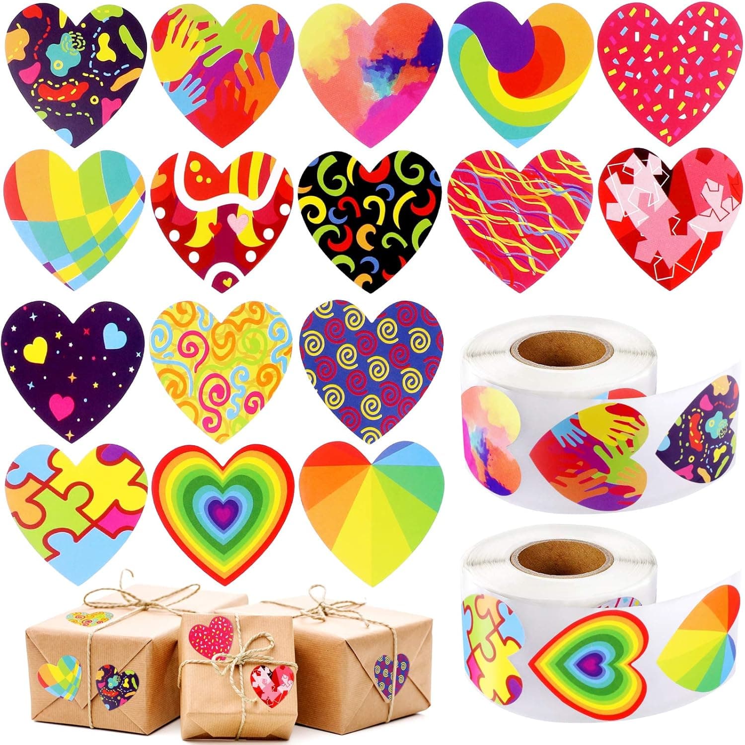 Konsait 500 Pieces Valentine’s Day Heart Stickers, Multicolor Heart Happy Valentines Day Roll Stickers, Sweet Love Decoration Stickers for Valentine’s Day Wedding Gifts Scrapbooking Cards Envelopes