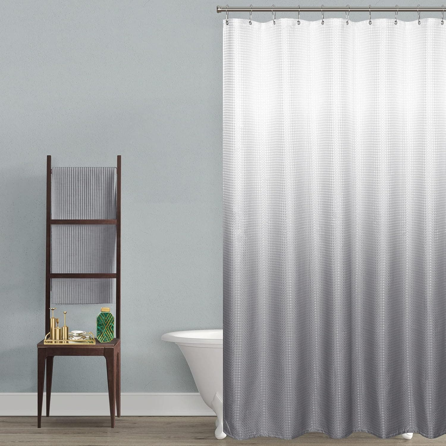Grey and White Shower Curtains for Bathroom Modern Cool Ombre Pattern Simple Design Waterproof Waffle Cloth Fabric Polyester Shower Curtain Liner for Bath Hooks 72 Inch Extra Large Silver Light Gray