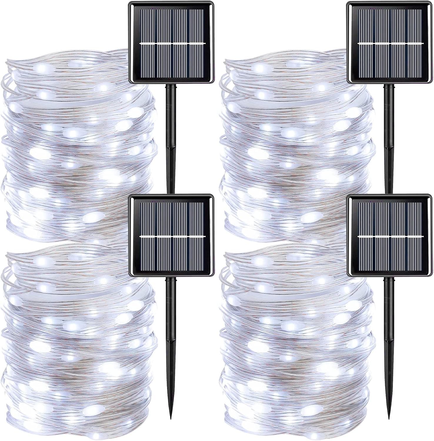 YEGUO White Solar Fairy Lights, 4 PCS Total 132ft 400 LED Solar String Lights Outdoor Waterproof, Clear PVC Wire Solar Twinkle Lights