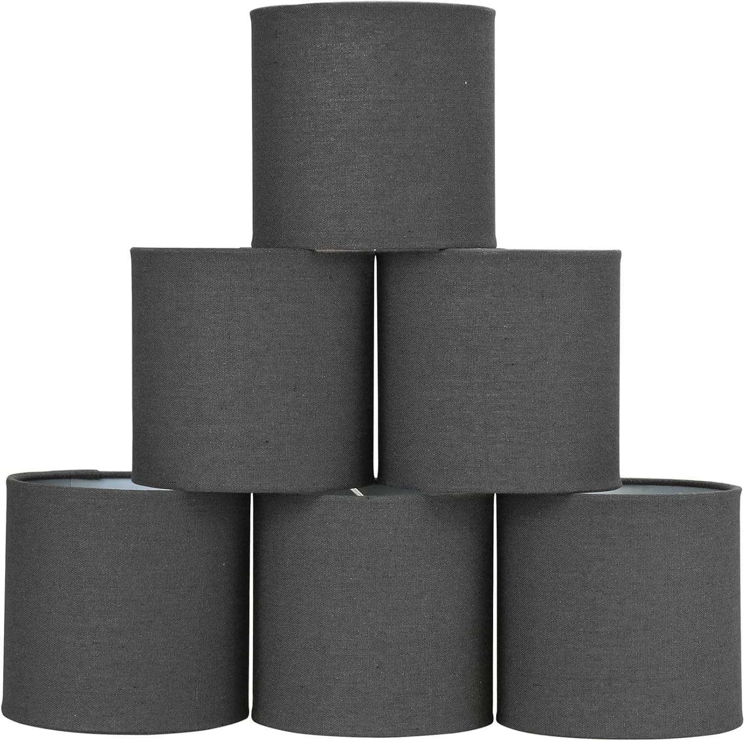 LAMPWELL MEMO Clip-on Chandelier Fabric Lamp Shades,Set of 6,Small Drum,5.2"×5.2"×H5.2",Linen, Handmade,Modern Trendy Decorative, Black