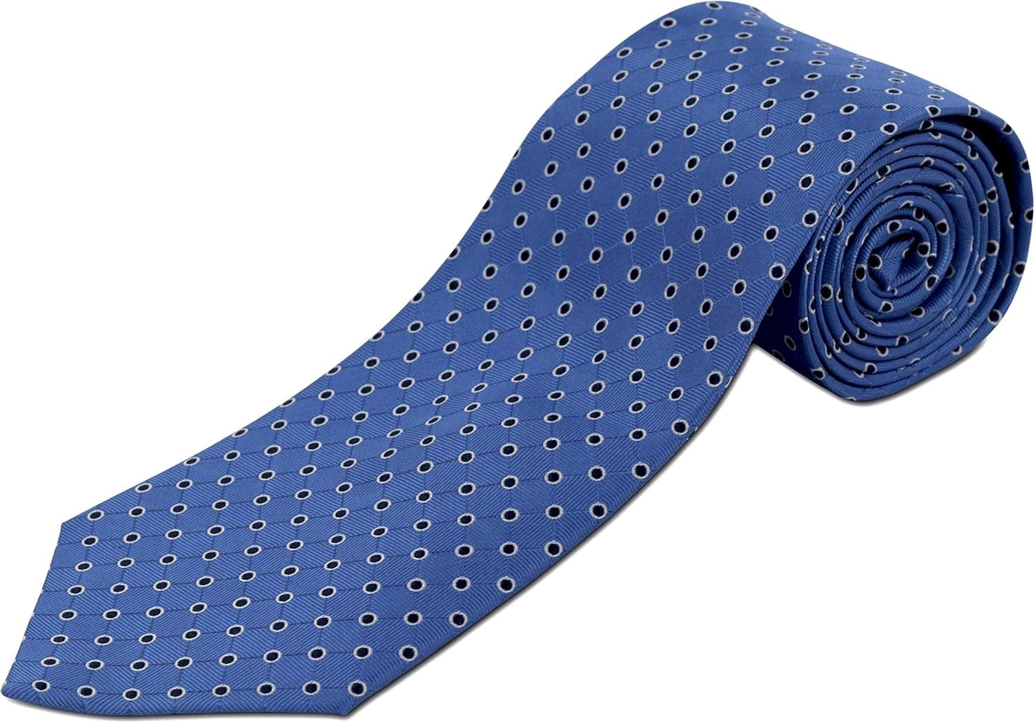 Long Tie Store Extra Long Necktie with Navy Dots Woven Silk and Regular Width