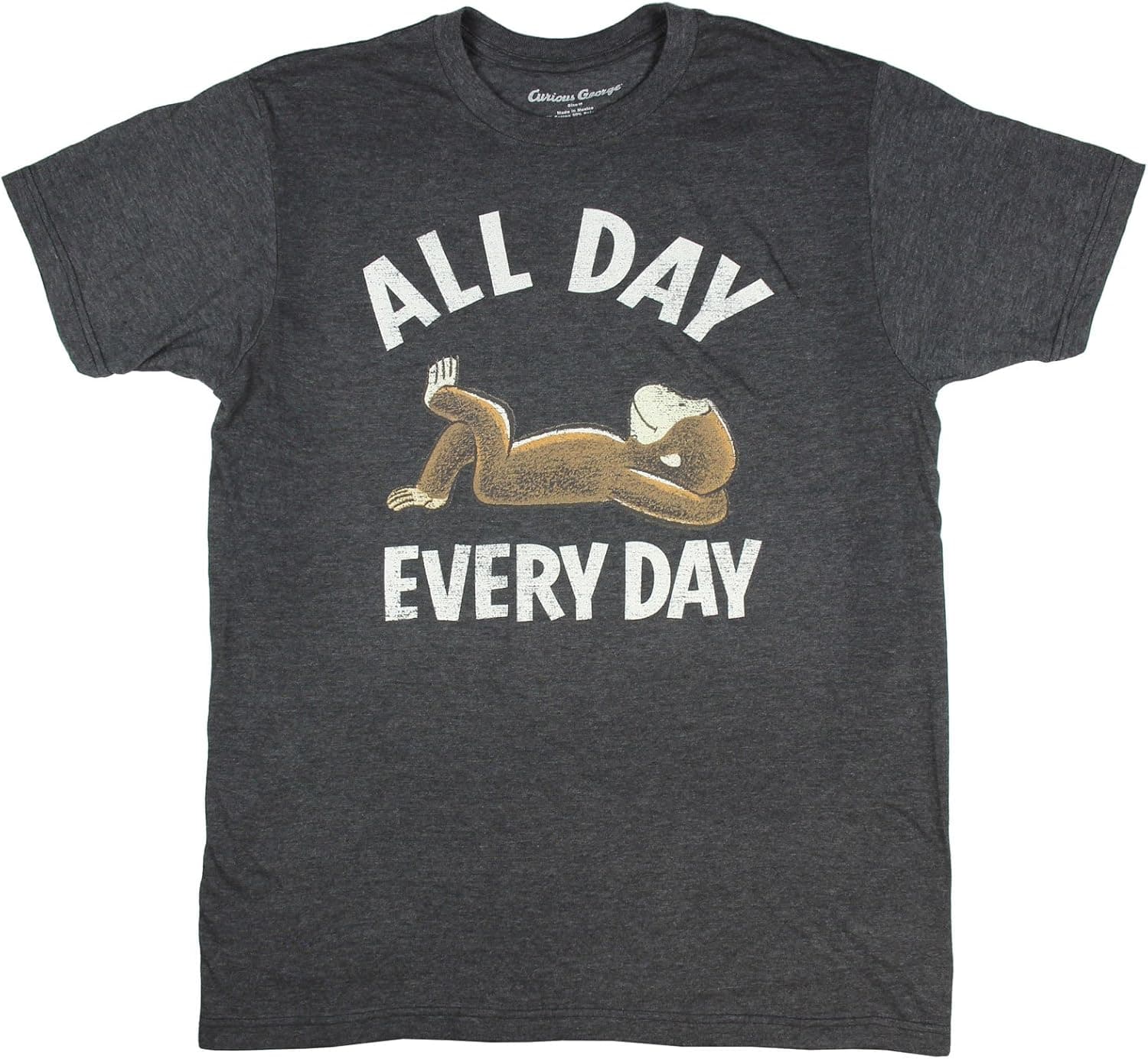 Curious George All Day Every Day Licensed Men's Graphic T-Shirt (Medium, Charcoal)
