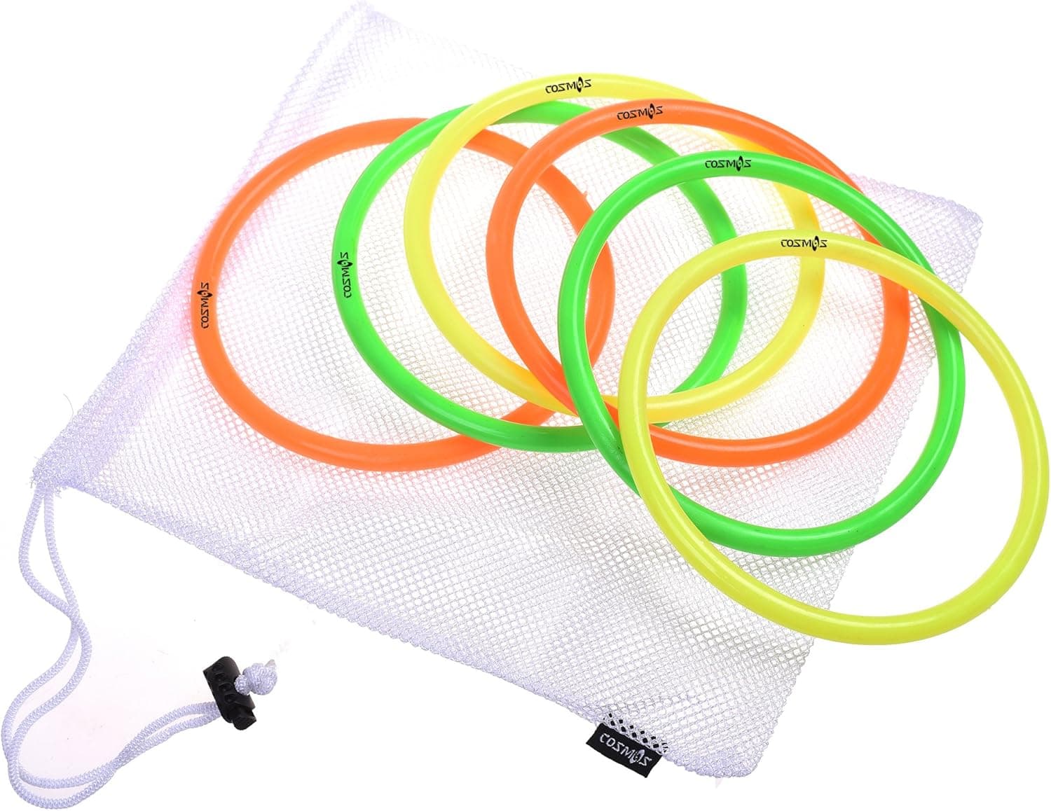 Cosmos Pack of 6 Large Size Plastic Toss Rings for Speed and Agility Practice Games with Carrying Mesh Bag, About 5-3/4 Inch Inner Diameter