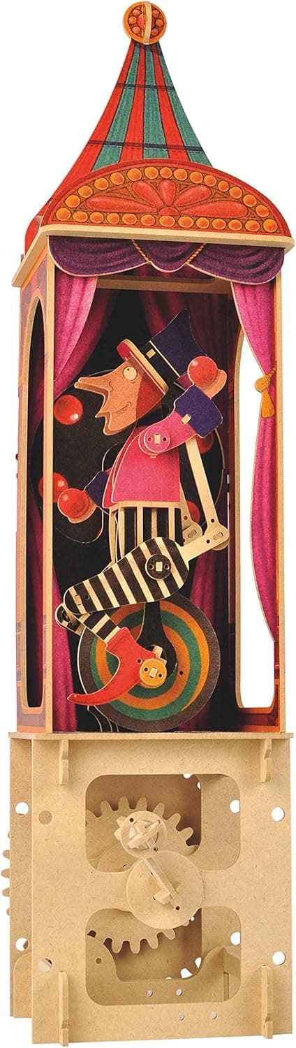 Clockwork Dreams Juggler Wood Gear Toy w/Hand Crank, Printed Wood Pieces & Instructions - Sustainable Automata Wood Toys