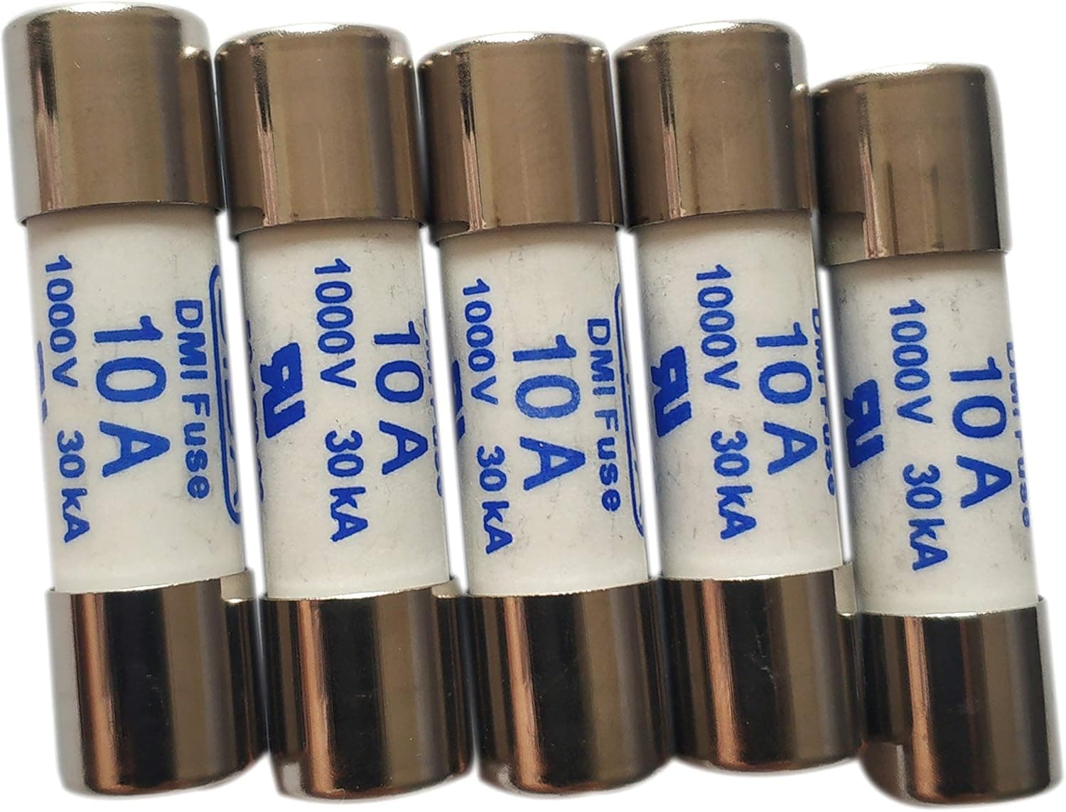 5Pcs 10A 30kA 1000V Fast Acting 10A Multimeter Fuse Brass, Nickel-Plated Fuse 10x38mm