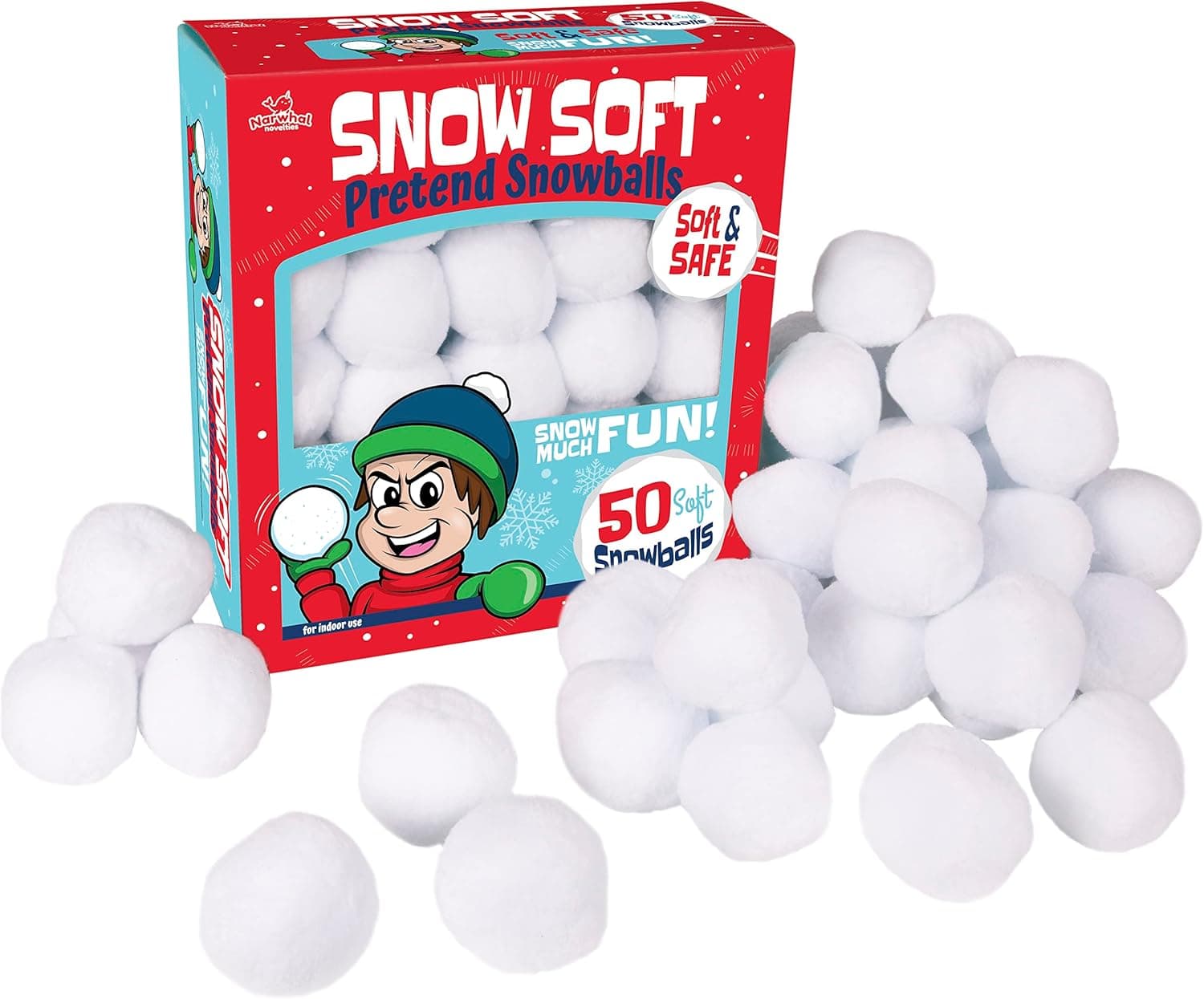 50-PK Fake Snowballs for Kids I Indoor Snowball Fight Set I Artificial Snowballs for Kids Indoor & Outdoor I Realistic White Plush Snowballs I Christmas Snow Decorations I Winter Family Games Balls