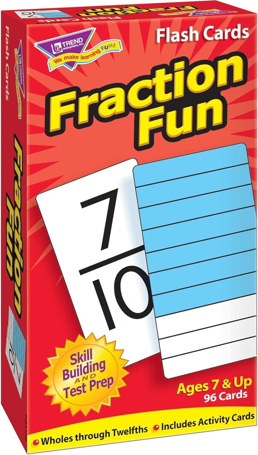 TREND ENTERPRISES: Fraction Fun Skill Drill Flash Cards, Wholes to Twelfths in Symbols & Graphs, Exciting Way for Everyone to Learn, Great for Skill Building and Test Prep, 96 Cards Included, Ages 7+