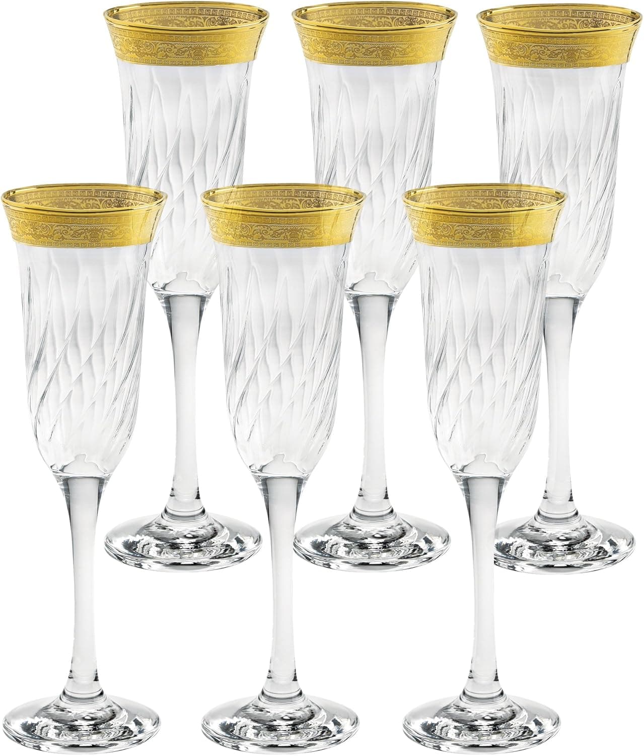 Lorren Home Trends Flutes Set of 6 Melania Collection Gold, One Size, Clear