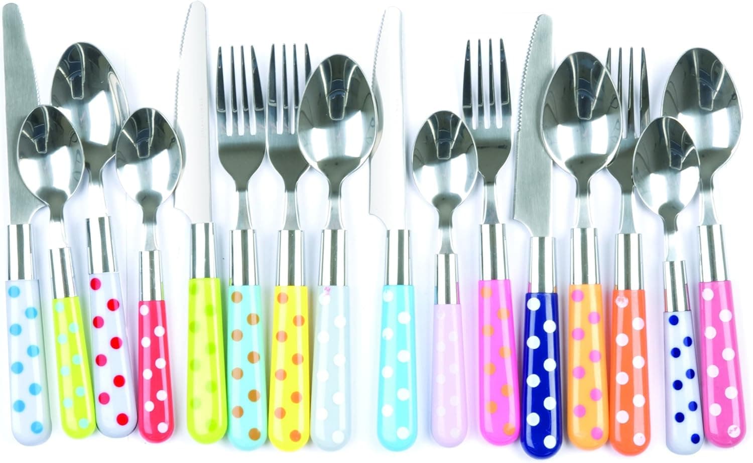 Present time Assorted Colors Polka Dots Cutlery Set, Set of 16 Pieces