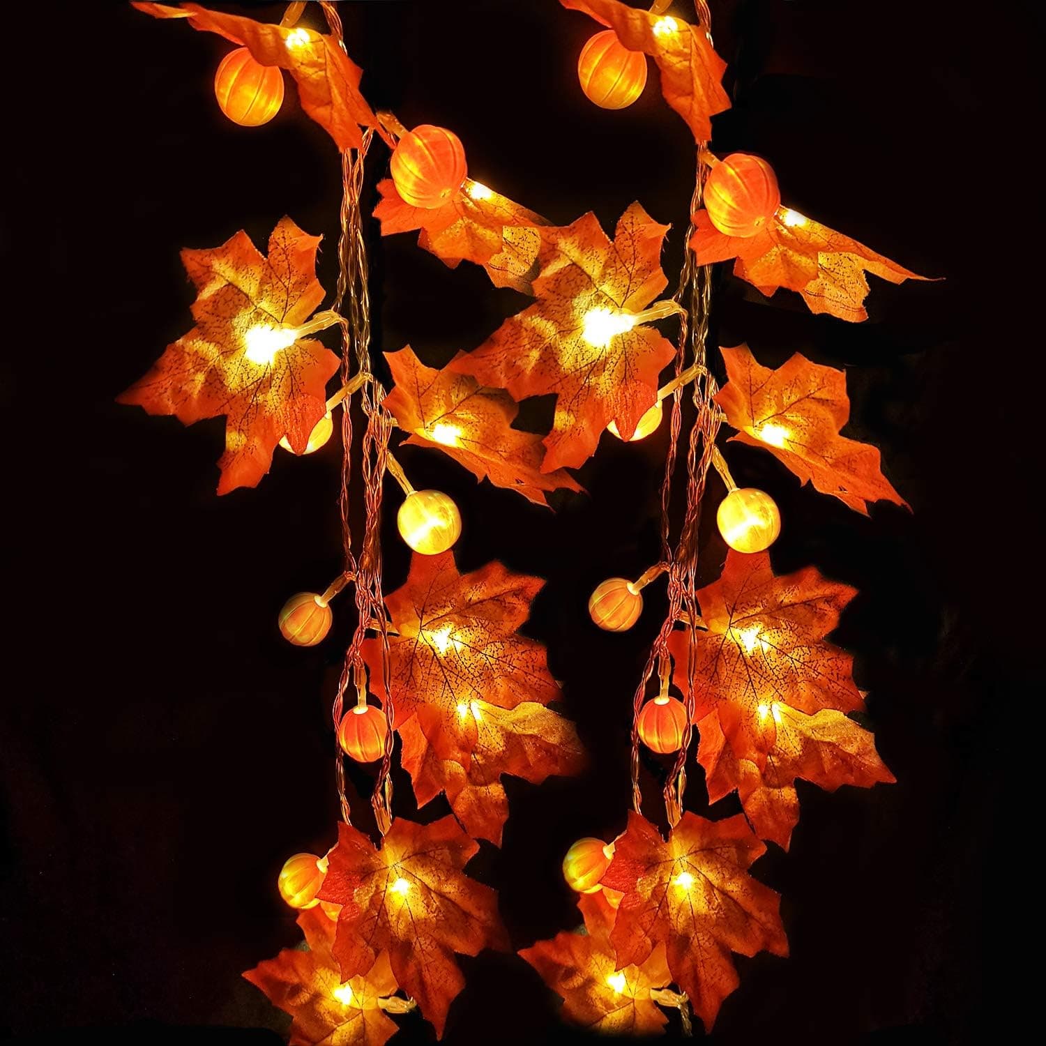 Fall Decoration for Home,30 Led Fall Garland with Lights Pumpkin Maple Leaf String Lights for Halloween Thanksgiving Party Indoor Outdoor Decor