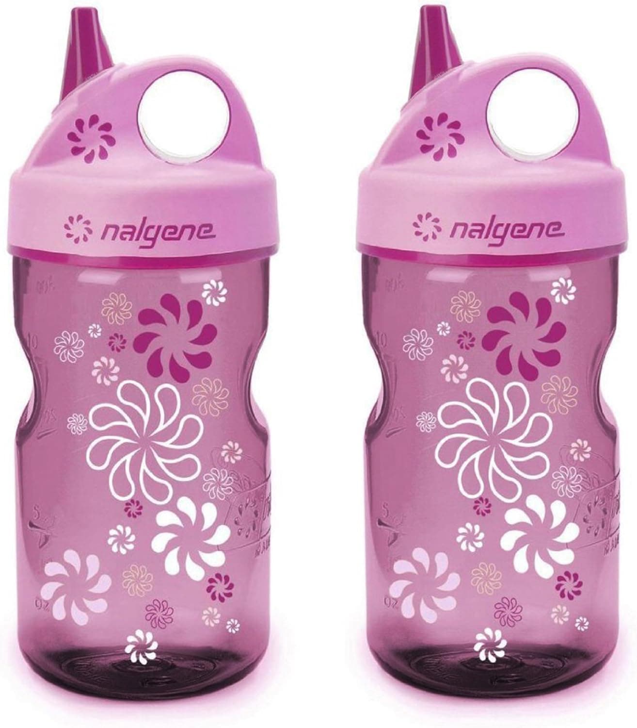Nalgene Grip 'n Gulp Kids Travel Water Bottle - 12 Ounce - Pink Wheels - 2 Pack