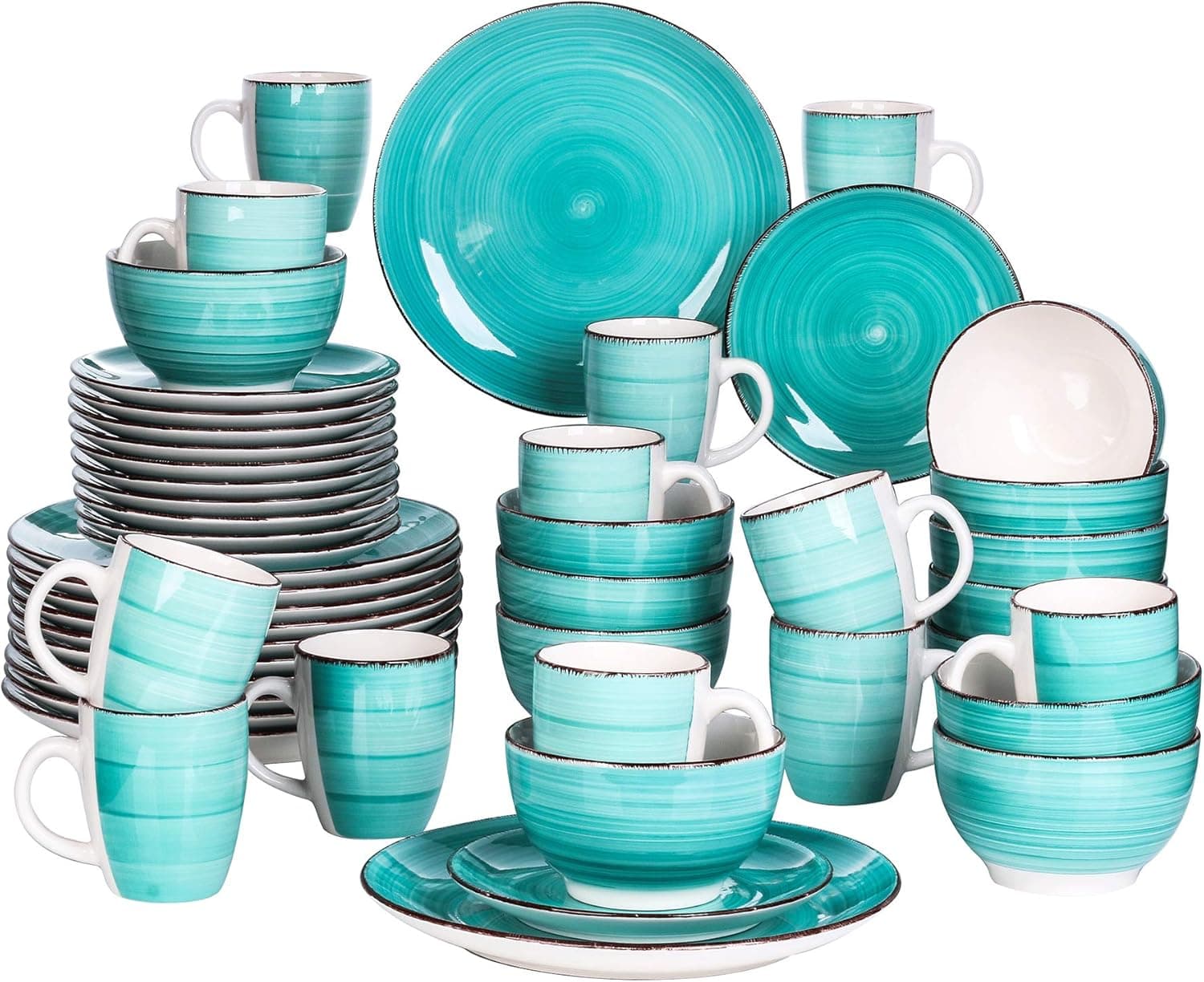 vancasso Stoneware Dinnerware Set, Bella 48 pieces Set of 12 Stoneware Dinner Set with Dinner Plates, Salad Plates, Bowls, Mugs, Microwave Dishwasher Safe - Green