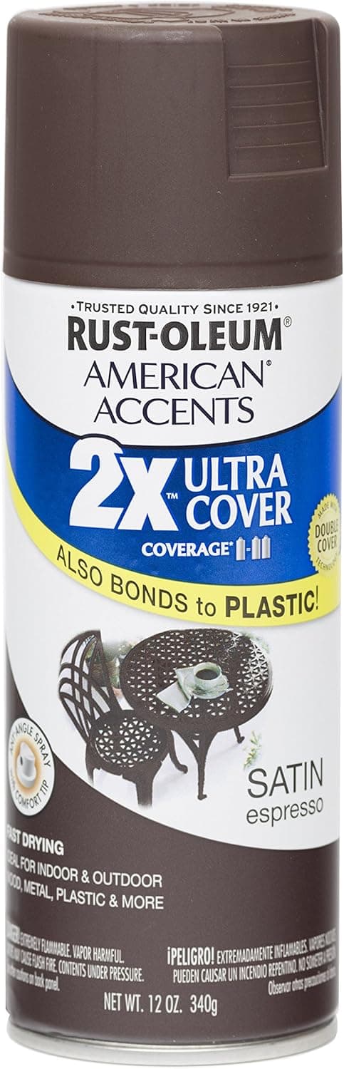 Rust Oleum 280707 American Accents Ultra Cover 2X Spray Paint, Satin Espresso, 12-Ounce