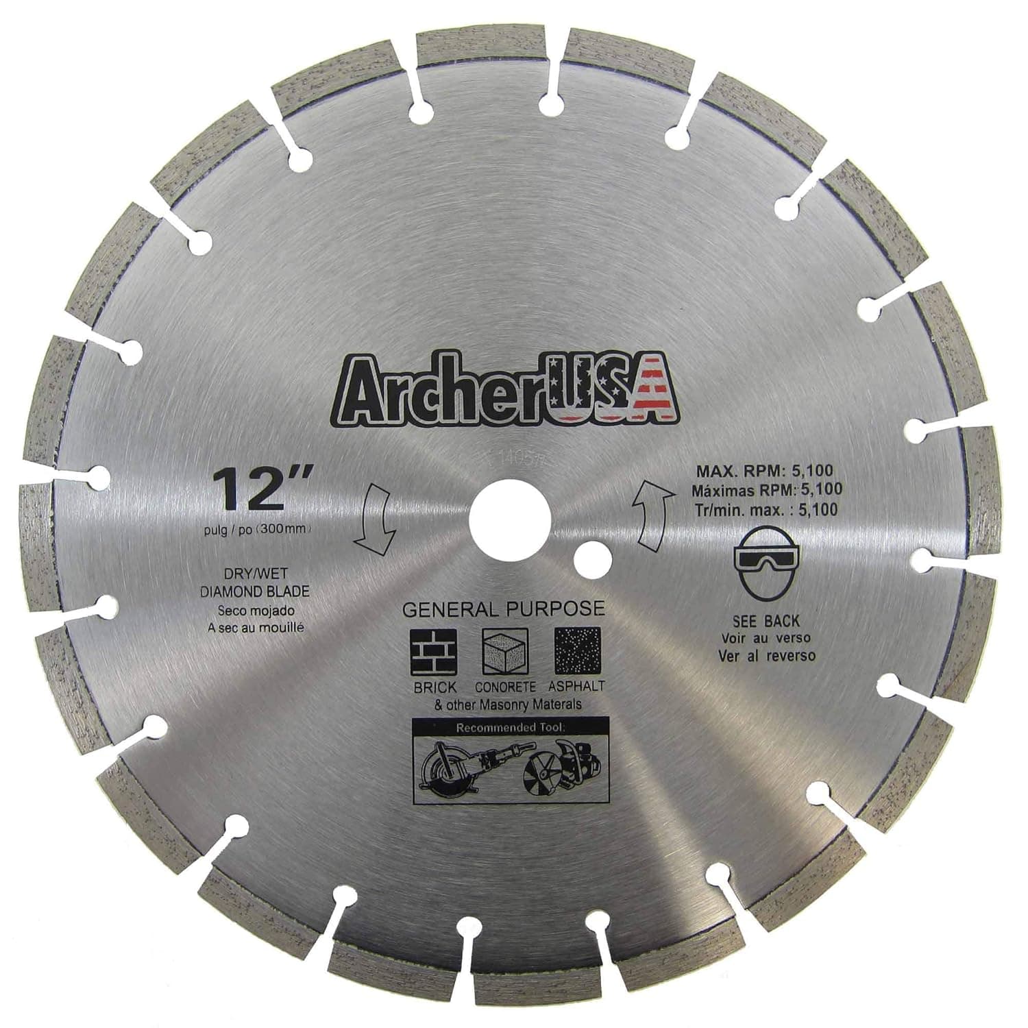 Archer PRO 12" in. Turbo Diamond Saw Blades for Fast Reinforced Concrete Cutting and Cured Concrete Cutting. for Cut-Off saws and Walk-Behind saws up to 13 HP.