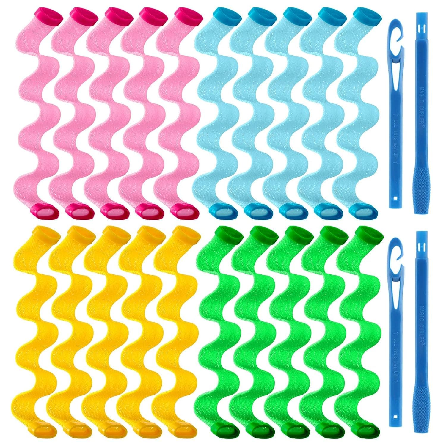 42 Pieces Spiral Curlers Wave Curls Kit, No Heat Hair Curlers Styling, 40 Pieces Hair Curler Rollers Curling Rods 2 Pieces Styling Hooks for Hair Supplies (45 cm B/ 17.7 Inch)