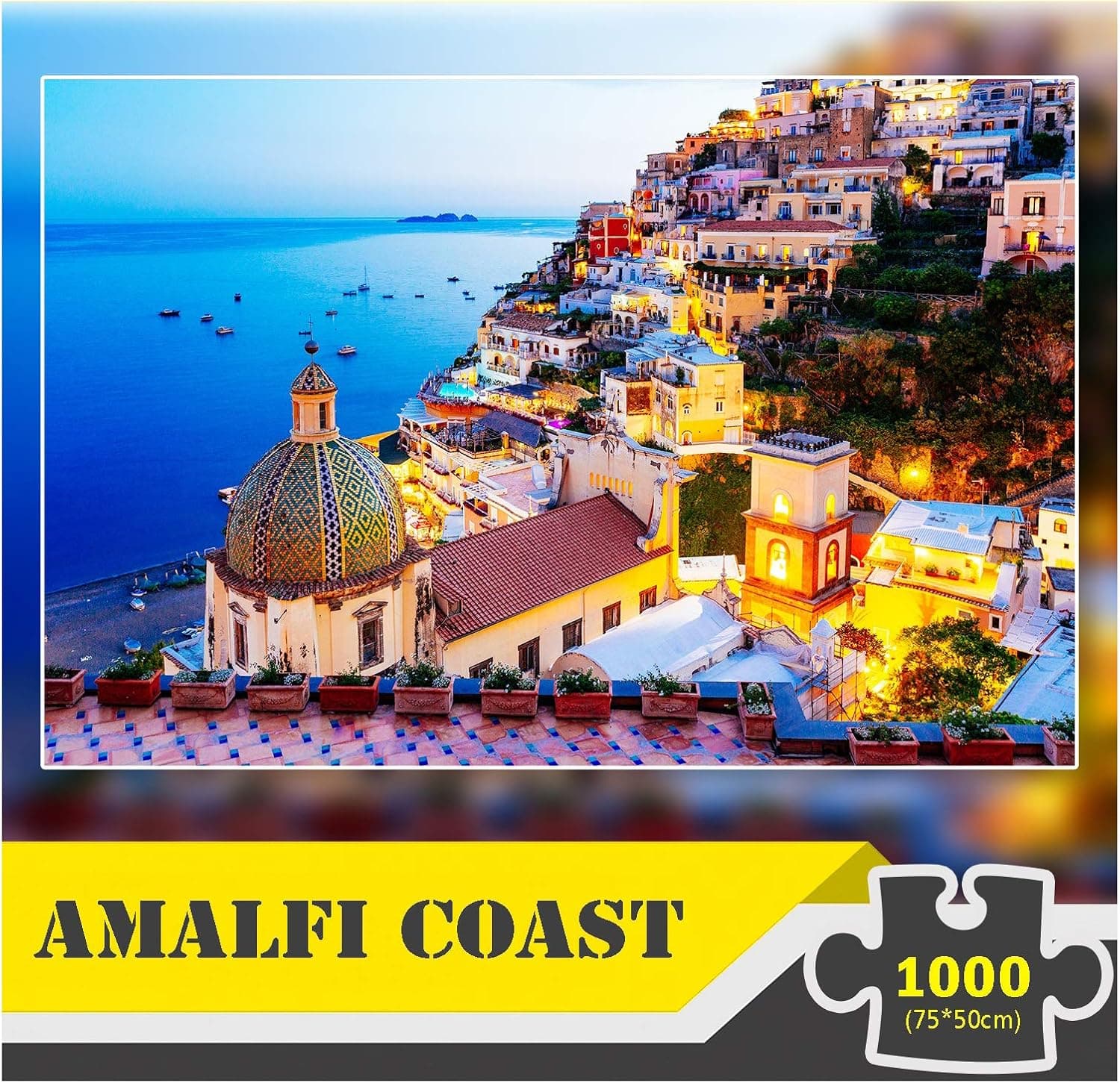 MOZOOSON Jigsaw Puzzle 1000 Piece - Dreamy Positano, Jigsaw Puzzles for Adults 1000 Pieces, Twilight Sea Sight Artwork Large Puzzle Set Puzzle Game Toys for Adults Teens 29.5"x19.7"