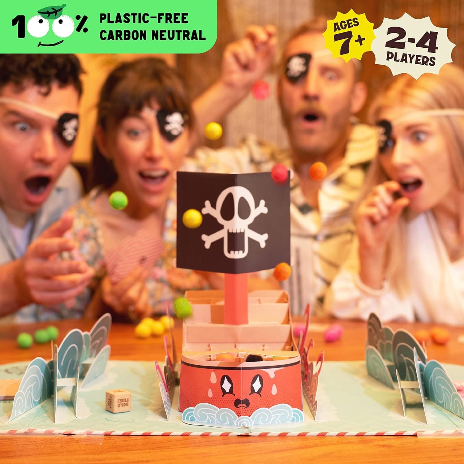 Fire In The Hole - The Plastic-Free Pirate Party Game for Kids, Teens, and Adults - Fun Eco-friendly Biodegradable and Sustainable Board Game for Party, Birthday, Christmas, Family Game Night etc.