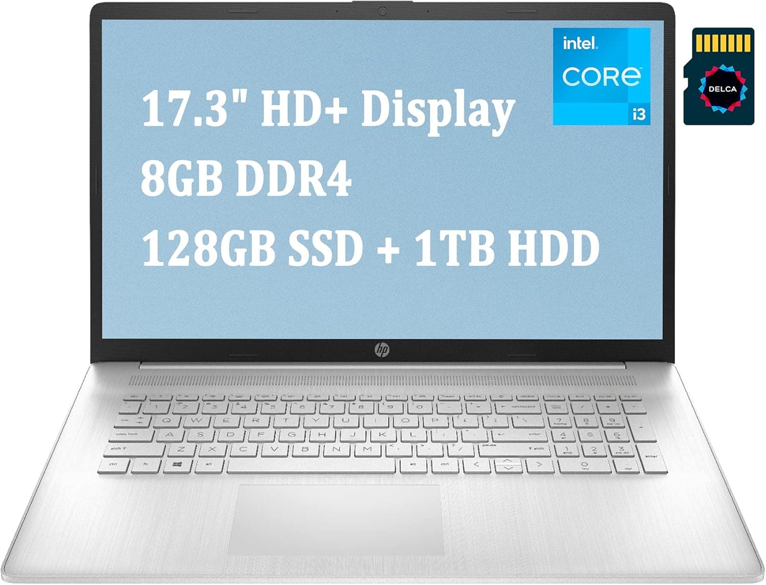 HP 17 Business Laptop Computer I 17.3" Diagonal HD+ Display I 11th Gen Intel Core i3-1115G4 (> i5-8265U) I 8GB DDR4 128GB SSD 1TB HDD I USB-C HDMI Win10 Silver + 32GB Micro SD Card