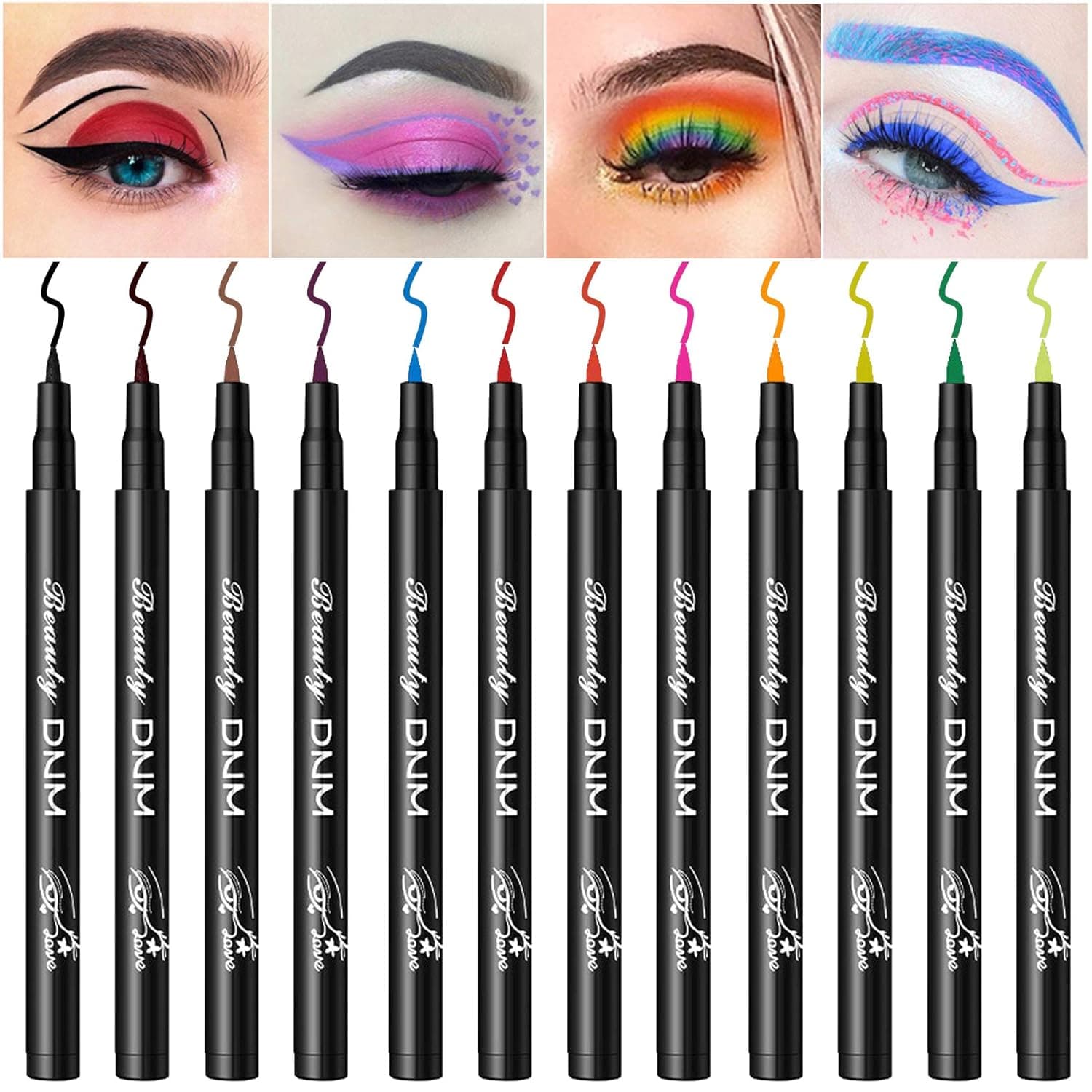 AWCCXMYM 12PCS Matte Liquid Eyeliner Colorful Set,Black Green Pink Red White Eyeliner Liquid,Eye Liners for Women Waterproof Eyeliner Pencil,Long Lasting Colored Eyeliner Pen