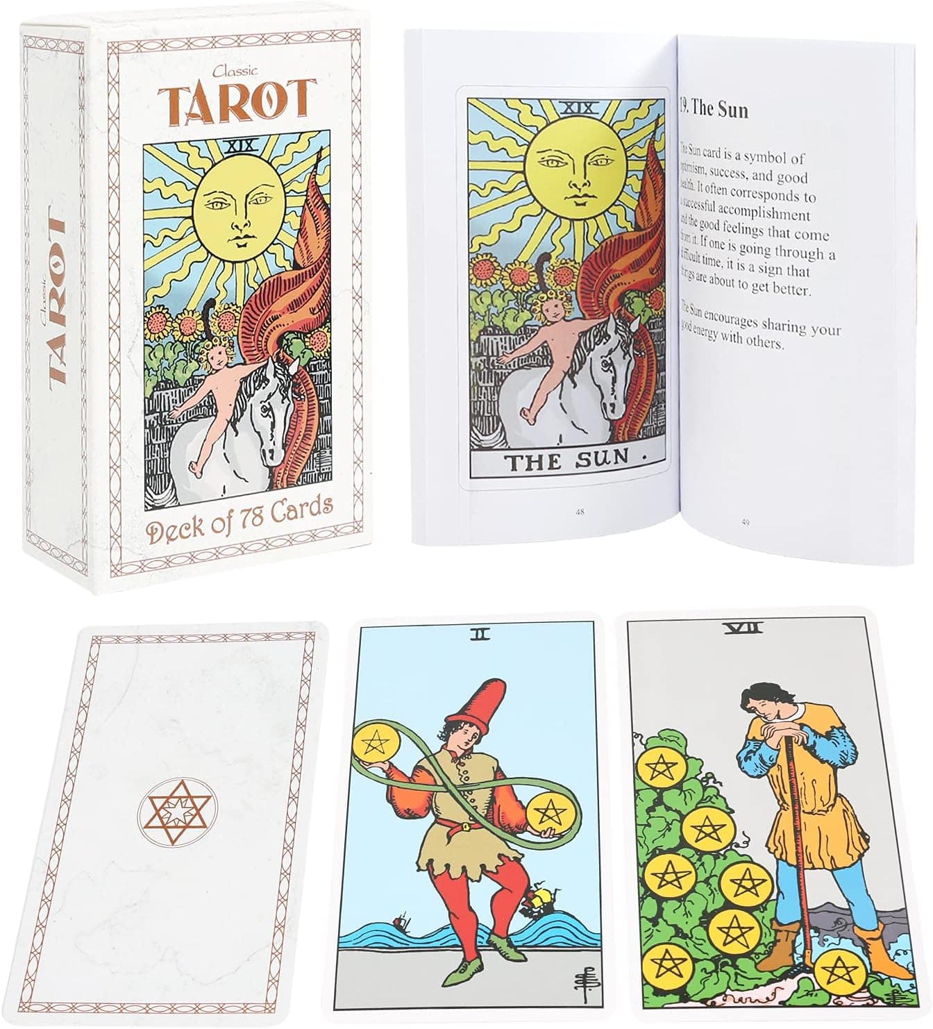 78Pcs Classic Tarot Cards Deck with Colorful Guidebook, the Original Tarot Card for Beginners, Beginner Board Game, Tarot Deck Set (English Edition)