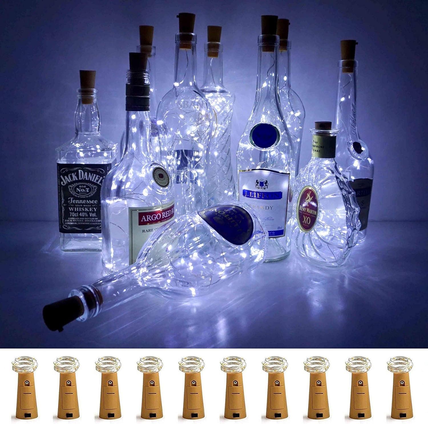 LoveNite Wine Bottle Lights with Cork, 10 Pack Battery Operated LED Cork Shape Silver Copper Wire Colorful Fairy Mini String Lights for DIY, Party, Decor, Christmas, Halloween,Wedding (Cool White)