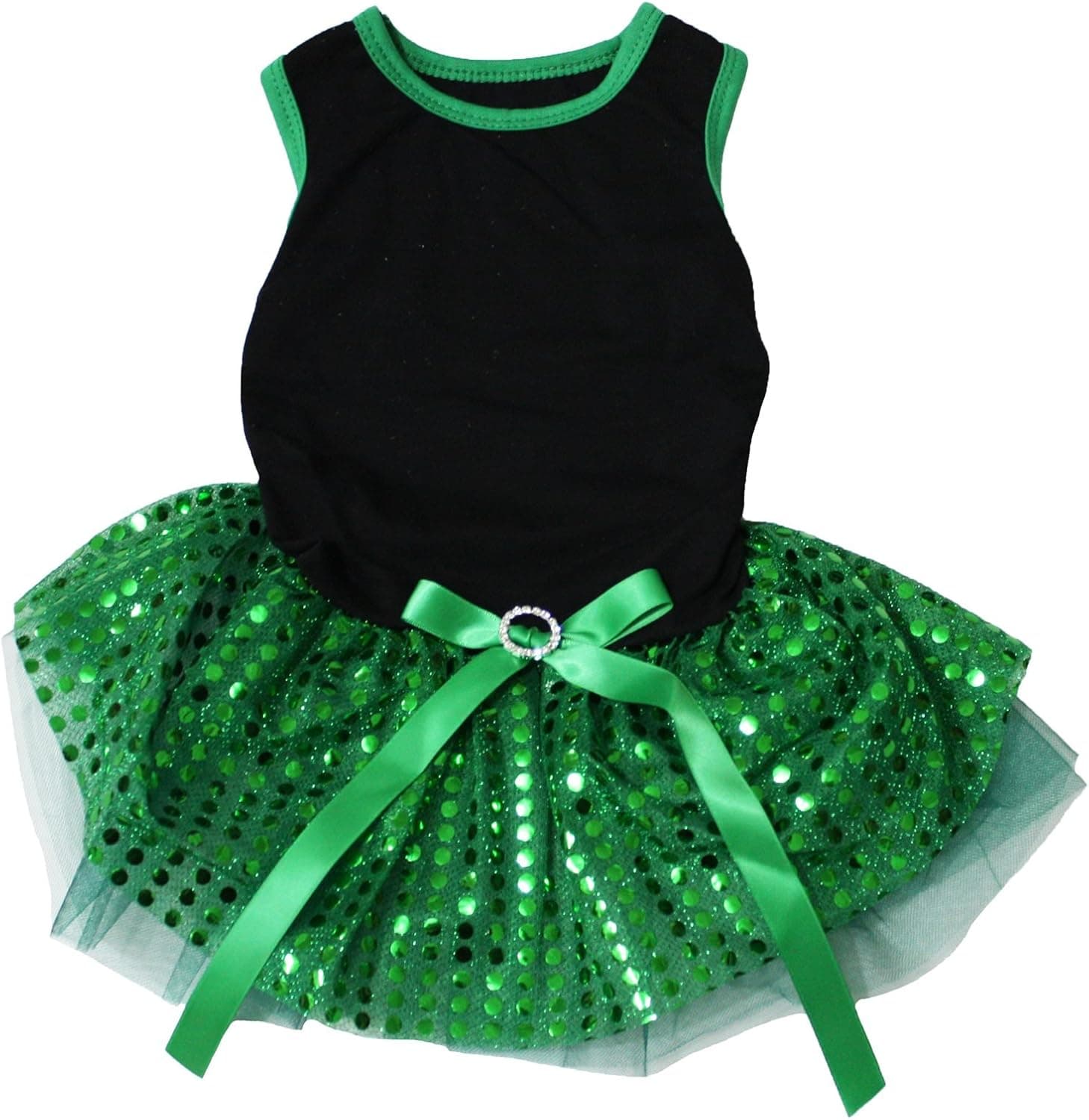 Petitebella Plain Sequins Tutu Puppy Dog Dress (Black/Green, Medium)