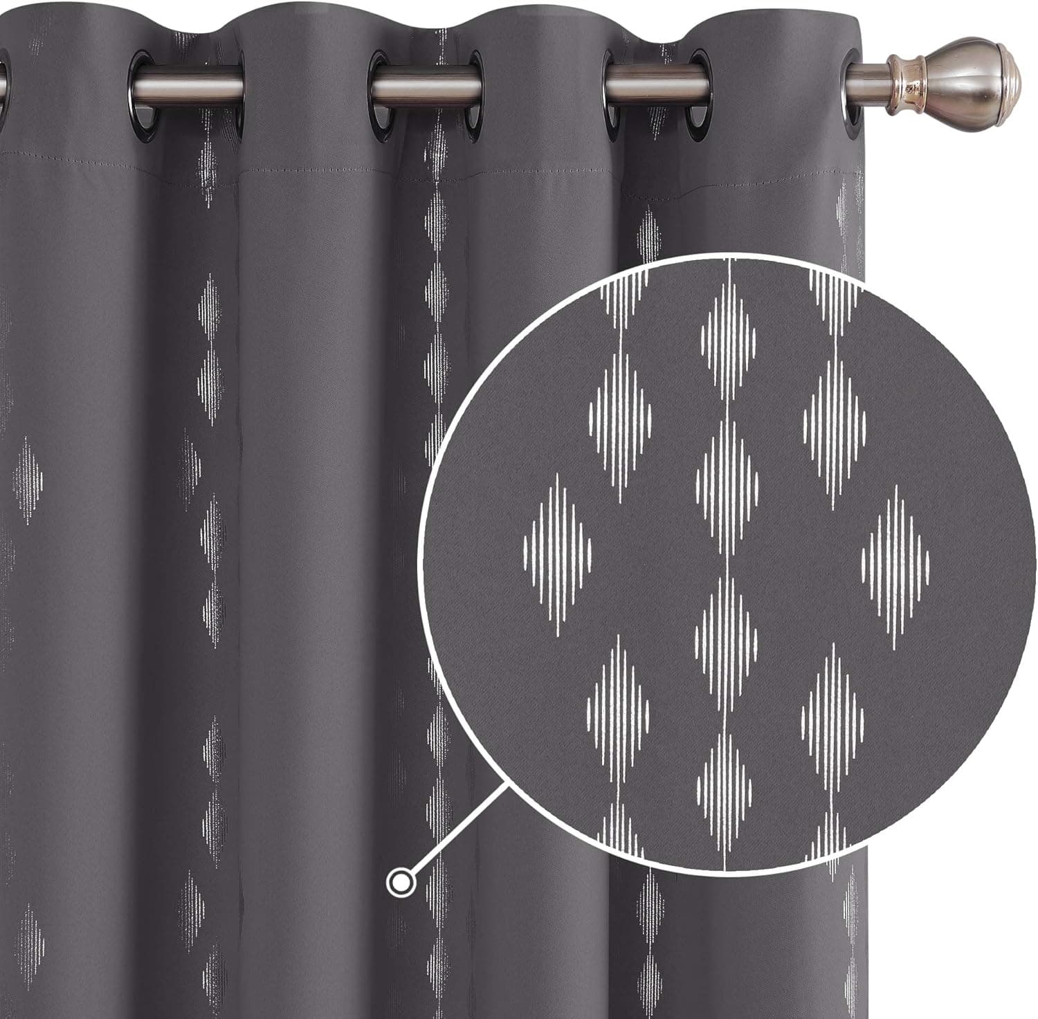 Deconovo Soft Blackout Window Curtains, Grommet Curtain Panel, Foil Print Rhombus Design Dark Curtains for Bedroom - 52x84 Inch, Dark Grey, 1 Pair