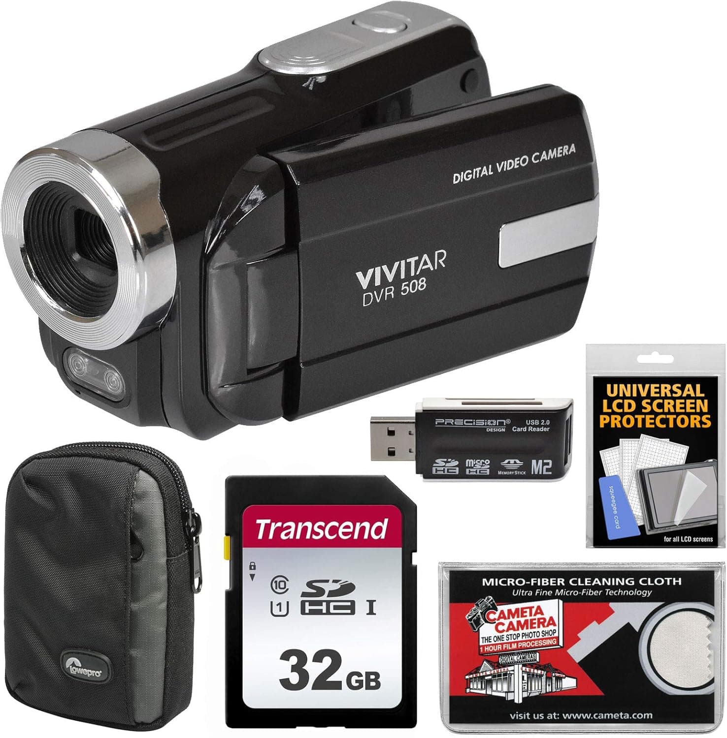 Vivitar DVR-508 HD Digital Video Camera Camcorder (Black) with 32GB Card + Case + Kit