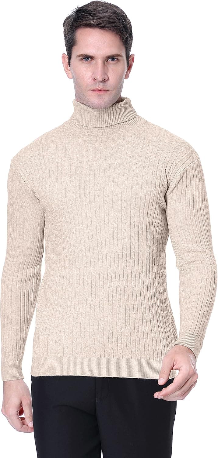 QZH.DUAO Men's Casual Slim Fit Turtleneck Pullover Sweaters with Twist Patterned & Long Sleeve T-Shirt