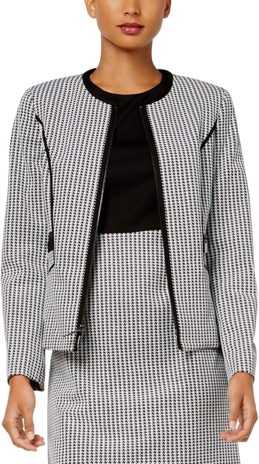 Kasper Women's Knit Houndstooth Zipper Front Jacket