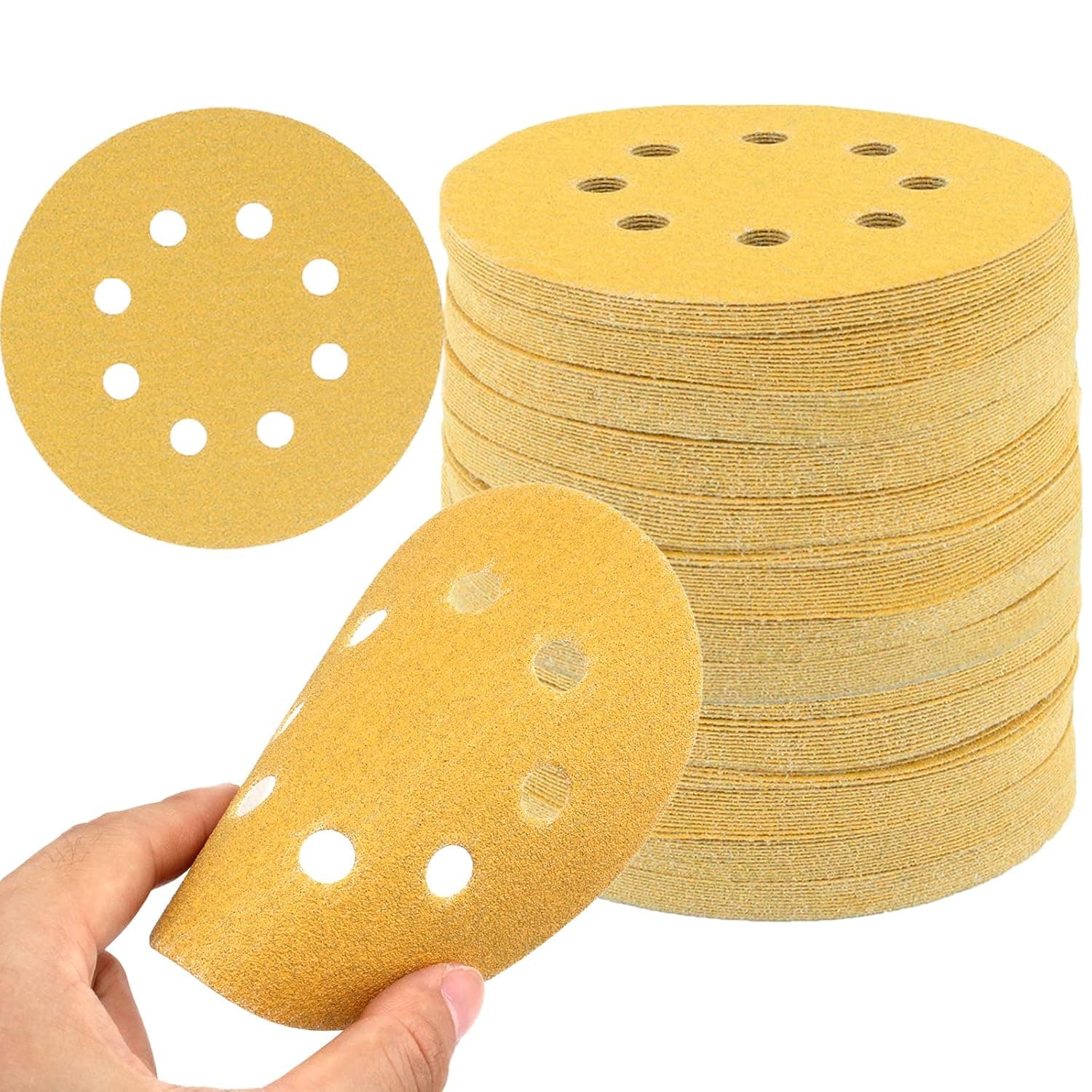 5 Inch 8 Hole 120 Grit Sanding Discs Hook and Loop for Random Orbital Sander Sandpaper,100-Pack