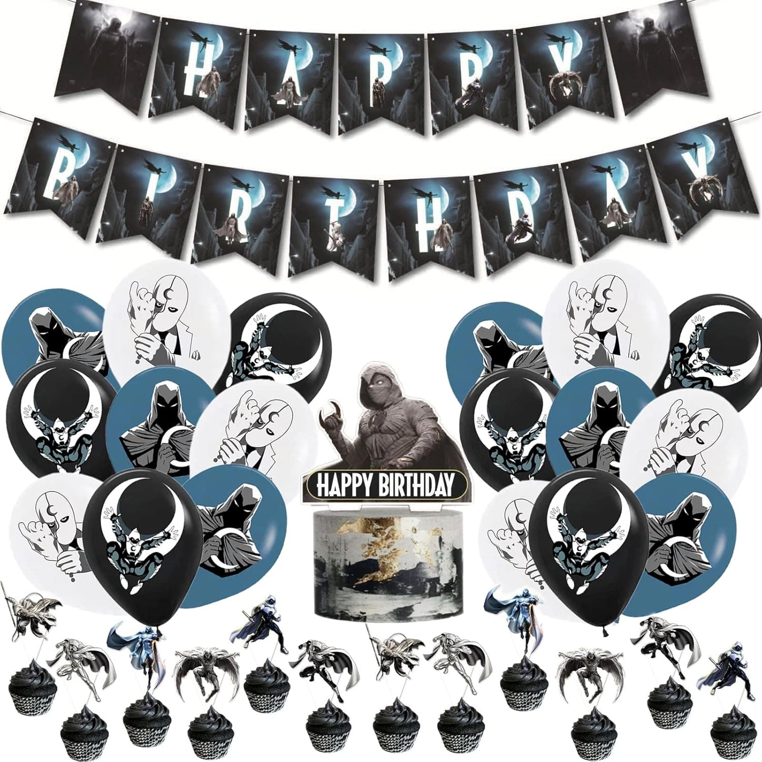 Beautygrowing Birthday Party Supplies Hero Knight Birthday Party Decorations Includes Happy Birthday Banner Cake Toppers Hero themed balloon for Boys Girls Birthday Party