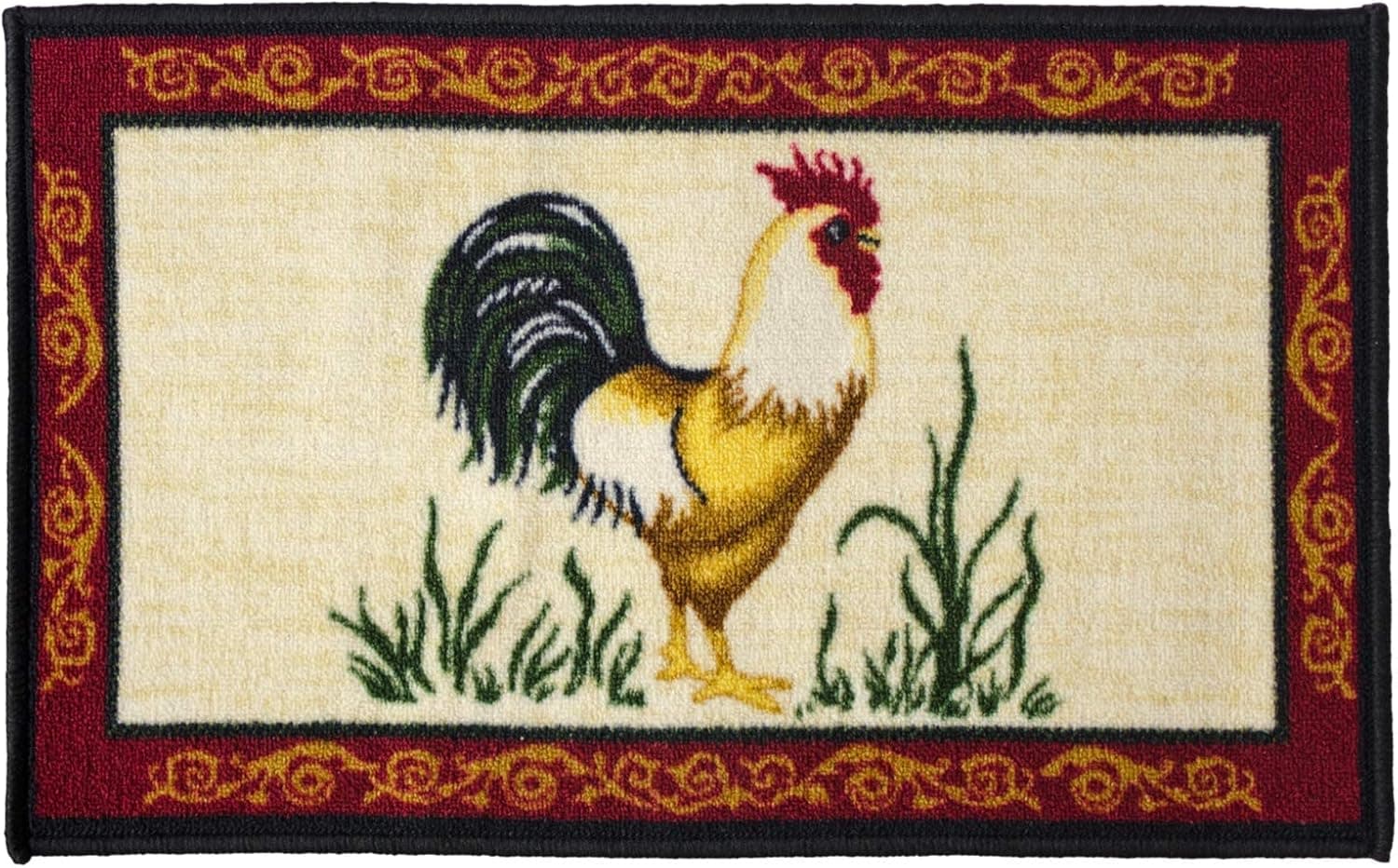 Kashi Home Kitchen Rug, Printed Area Rug, Durable Floor, Door Mat, Farmhouse Non-Slip Carpet Latex Backing Beautiful Design Dot Rooster 18x30 Rectangle