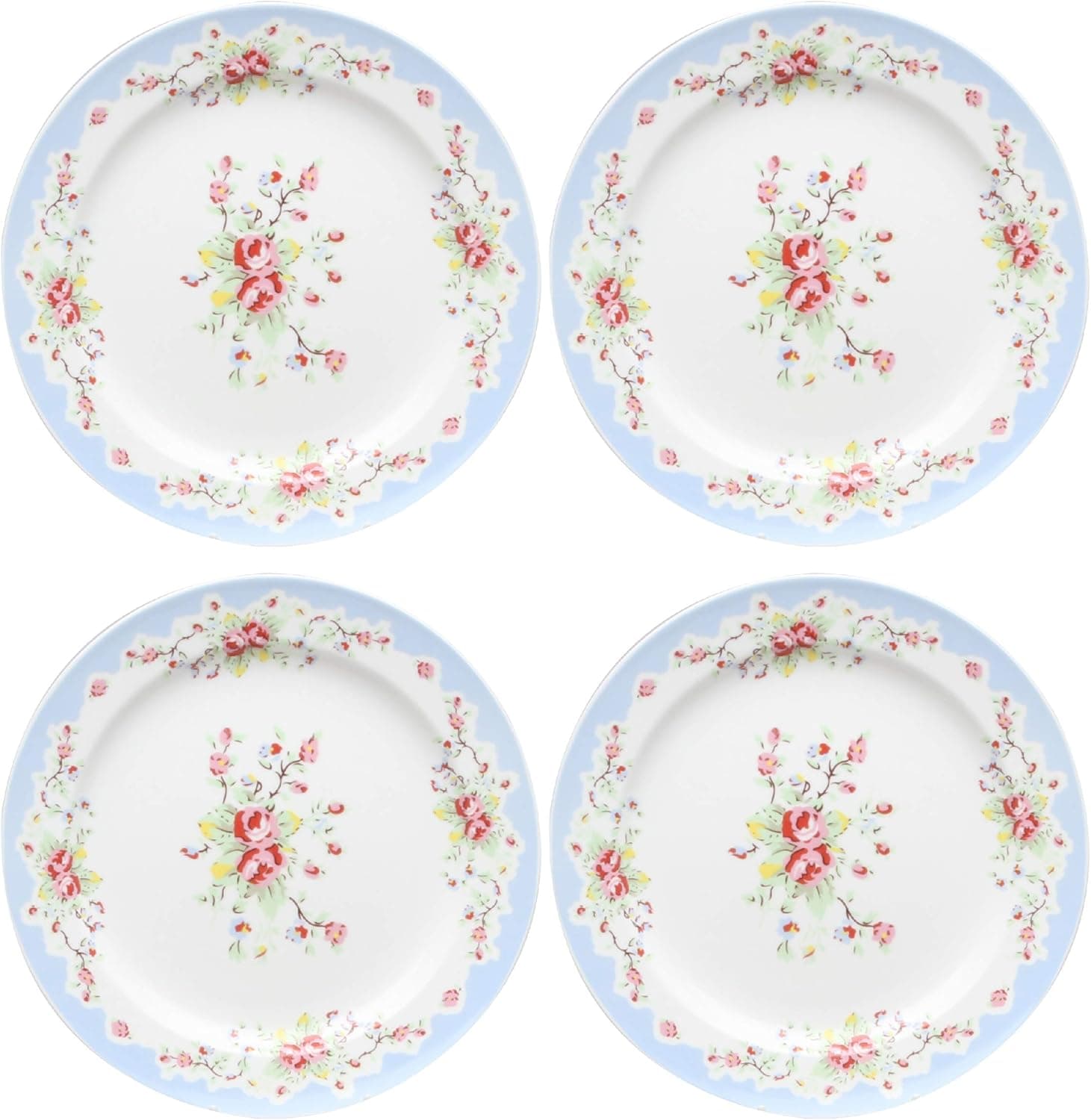Gracie China by Coastline Imports Blue Vintage Rose Porcelain Dessert Plate 8-Inch Set of 4 (FD157B-5/4)