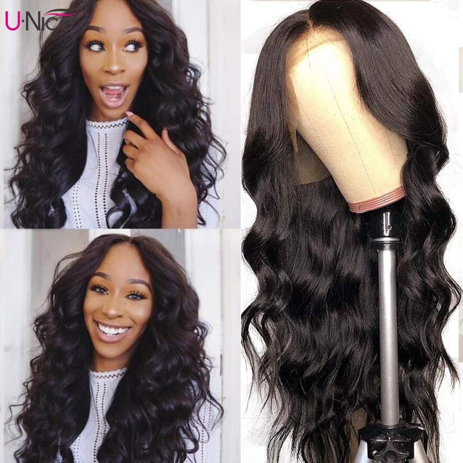 UNICE Hair 13x6 Body Wave Lace Front Human Hair Wigs Free Part, Unprocessed Brazilian Virgin Hair Wig Pre Plucked with Baby Hair 180% Density (22'')