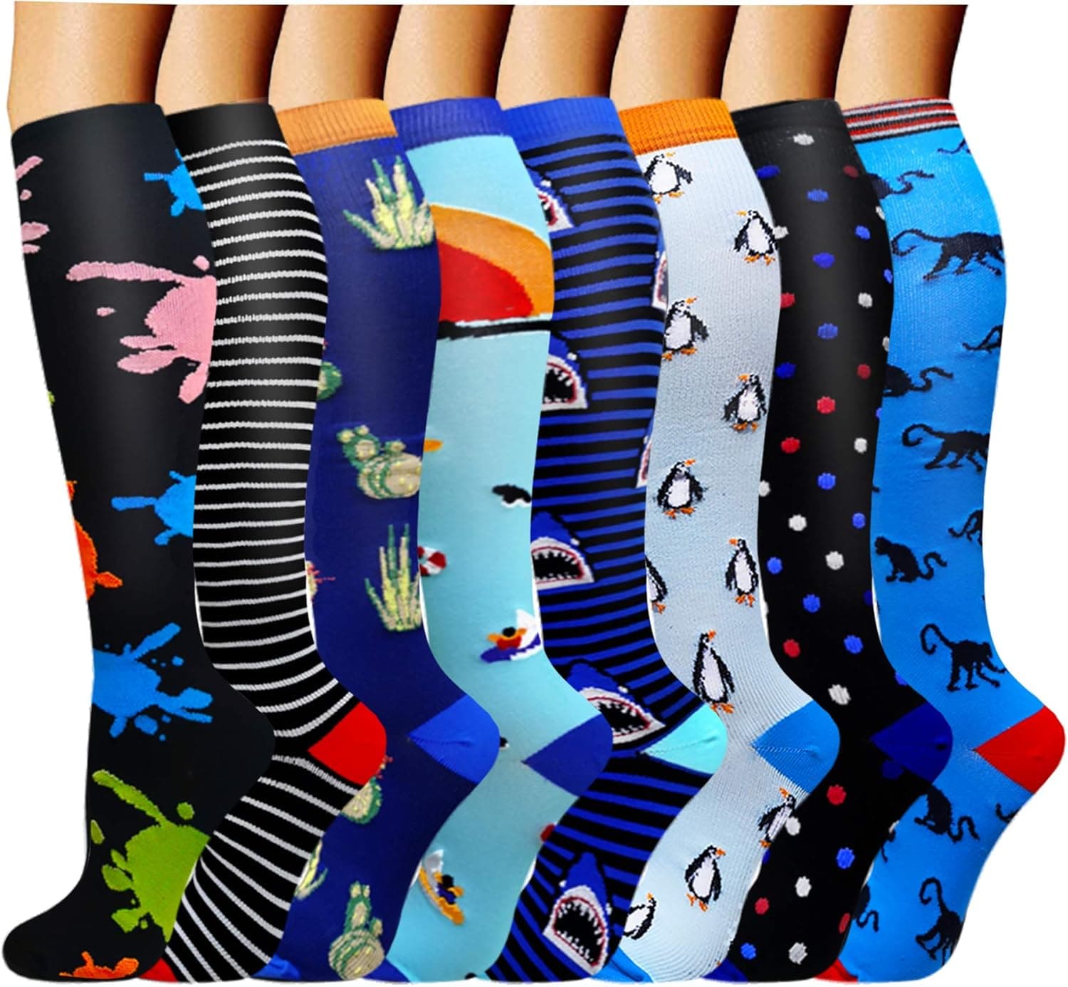 Compression Socks (8 Pairs) for Women & Men 15-20mmHg - Best Medical,Running,Nursing,Hiking,Recovery & Flight Socks Large/X-Large