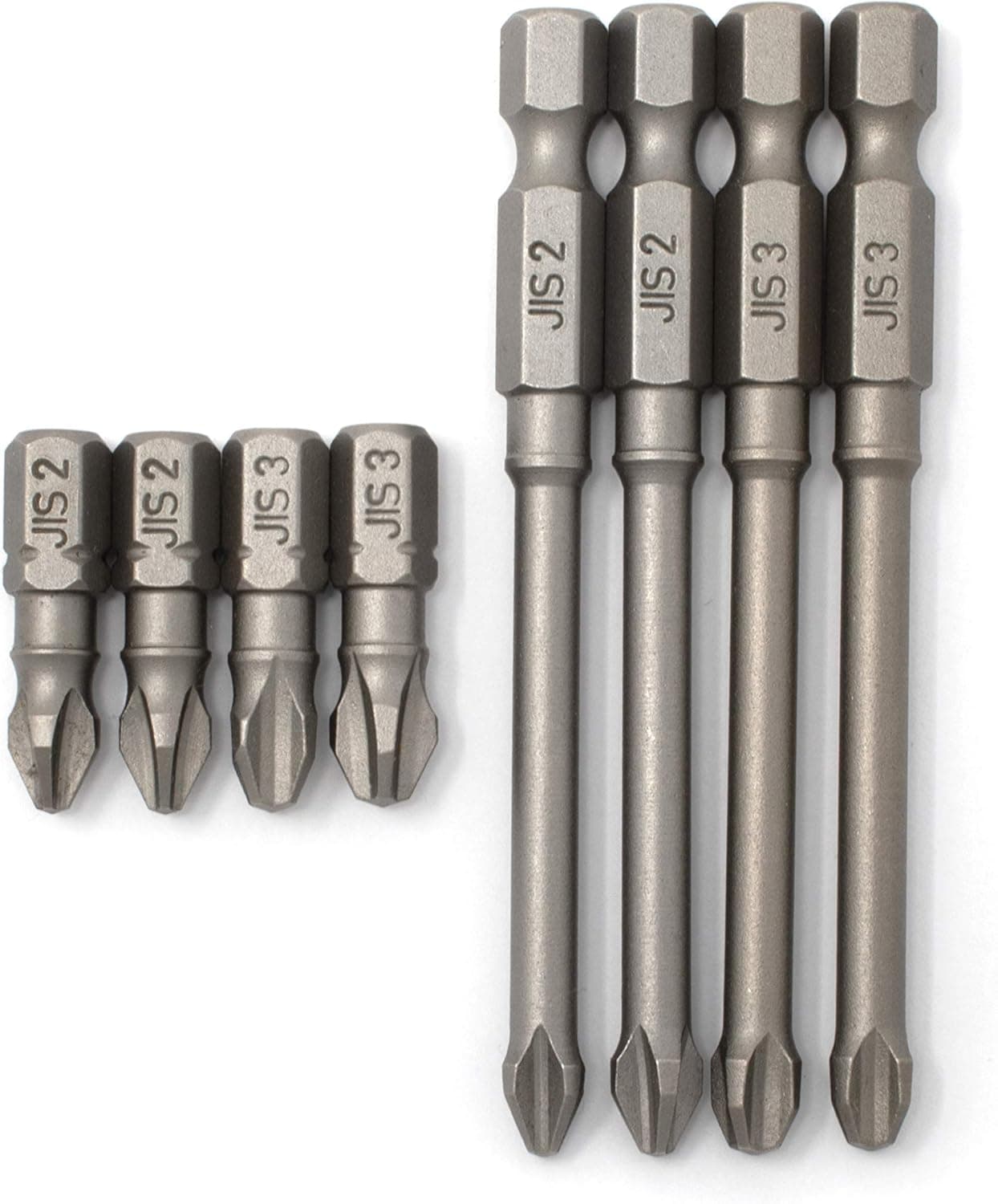 RW 0059-004 JIS (Japanese Industrial Standard) Screwdriver Impact Bits #2#3 Standard & Long 1/4 Inch (Set of 8, 2 of Each)