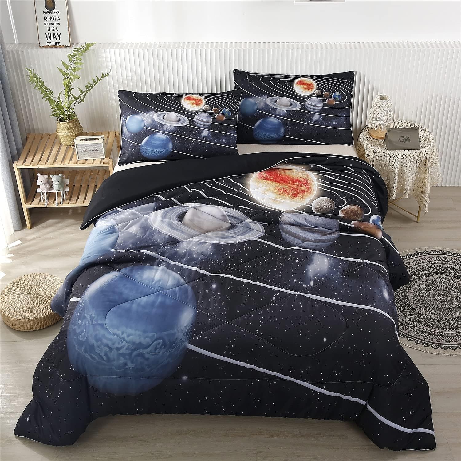 RYNGHIPY 3Pcs Galaxy Print Comforter Set Universe Nebula Outer Space Comforter Bedding Set Ultra Soft Microfiber Quilt Set for Kids, Boys and Girls (Galaxy,Queen)