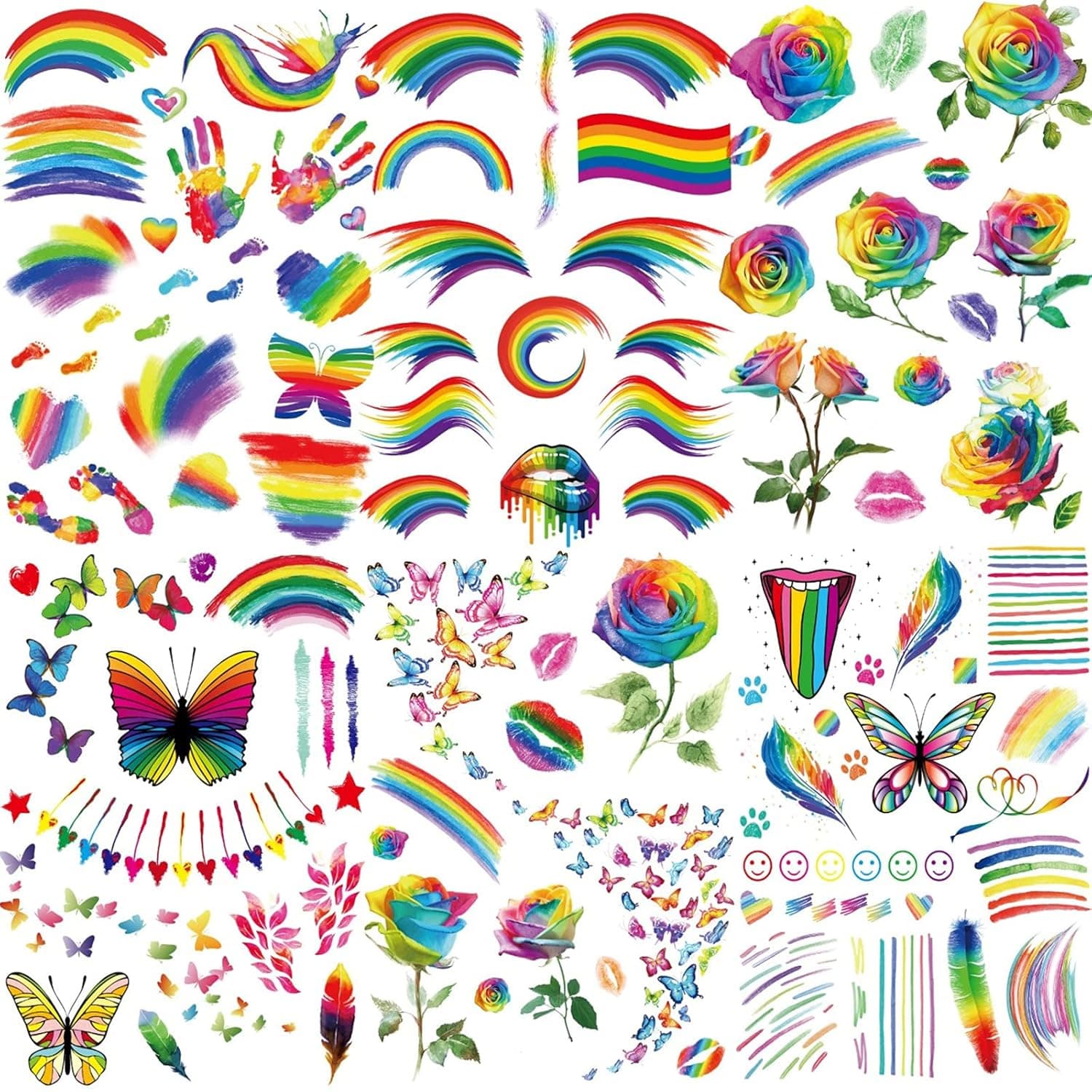 XIYOKA 180+ Styles(6 Large Sheets) Pride Tattoos, LGBT Rainbow Temporary Tattoos, Waterproof Butterfly Tattoo Stickers for Pride Equality Parades and Celebrations