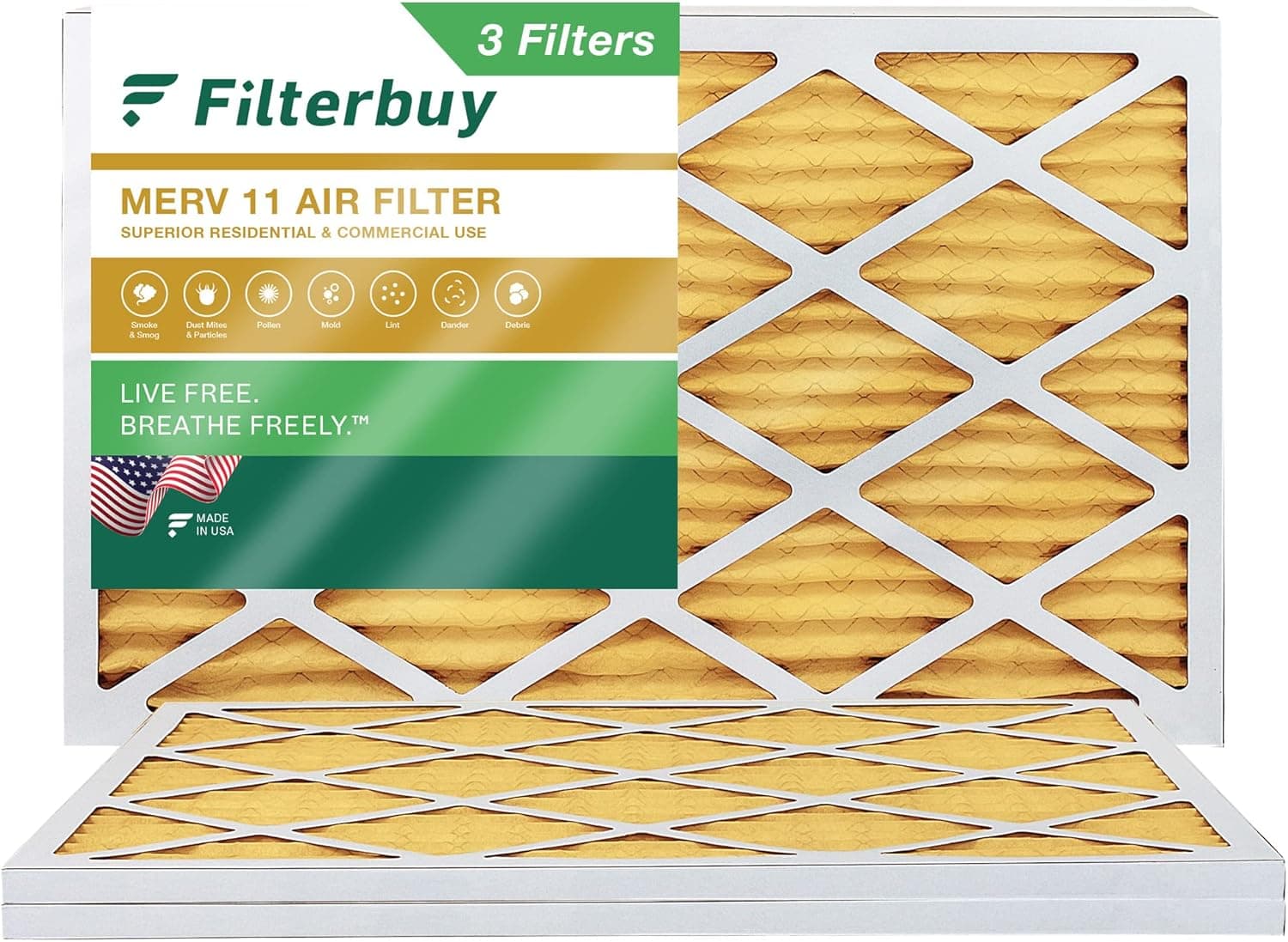 Filterbuy 18x30x1 Air Filter MERV 11 Allergen Defense (3-Pack), Pleated HVAC AC Furnace Air Filters Replacement (Actual Size: 17.75 x 29.75 x 0.75 Inches)