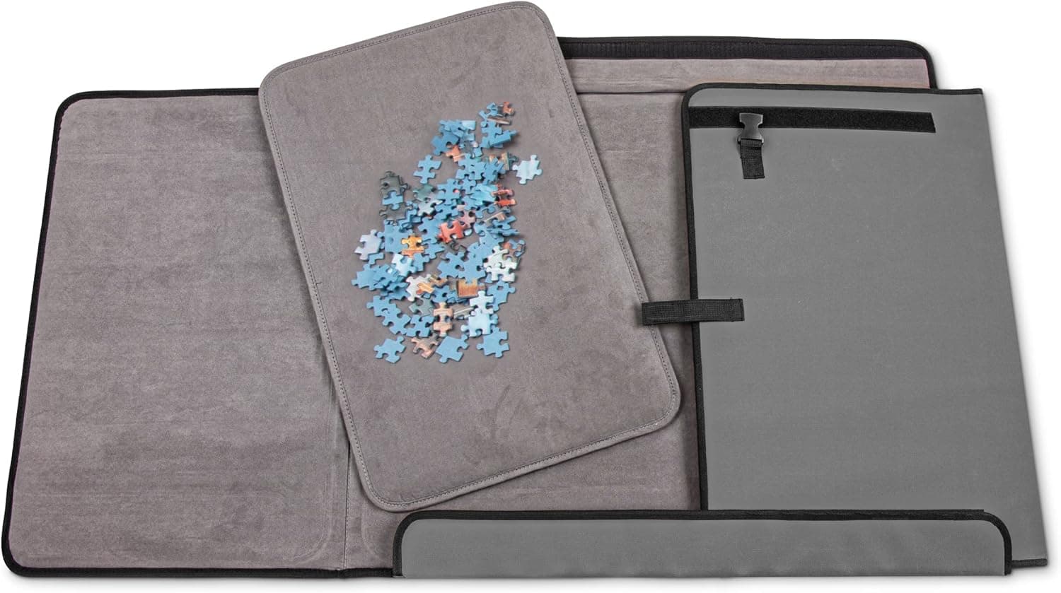 Jumbl 1000-Piece Puzzle Caddy | Portable Jigsaw Puzzle Mat, Organizer, Storage & Travel Case with Non-Slip Felt Surface, [2] Removable Trays for Sorting, Easy Velcro, Folding Design & Carry Handle