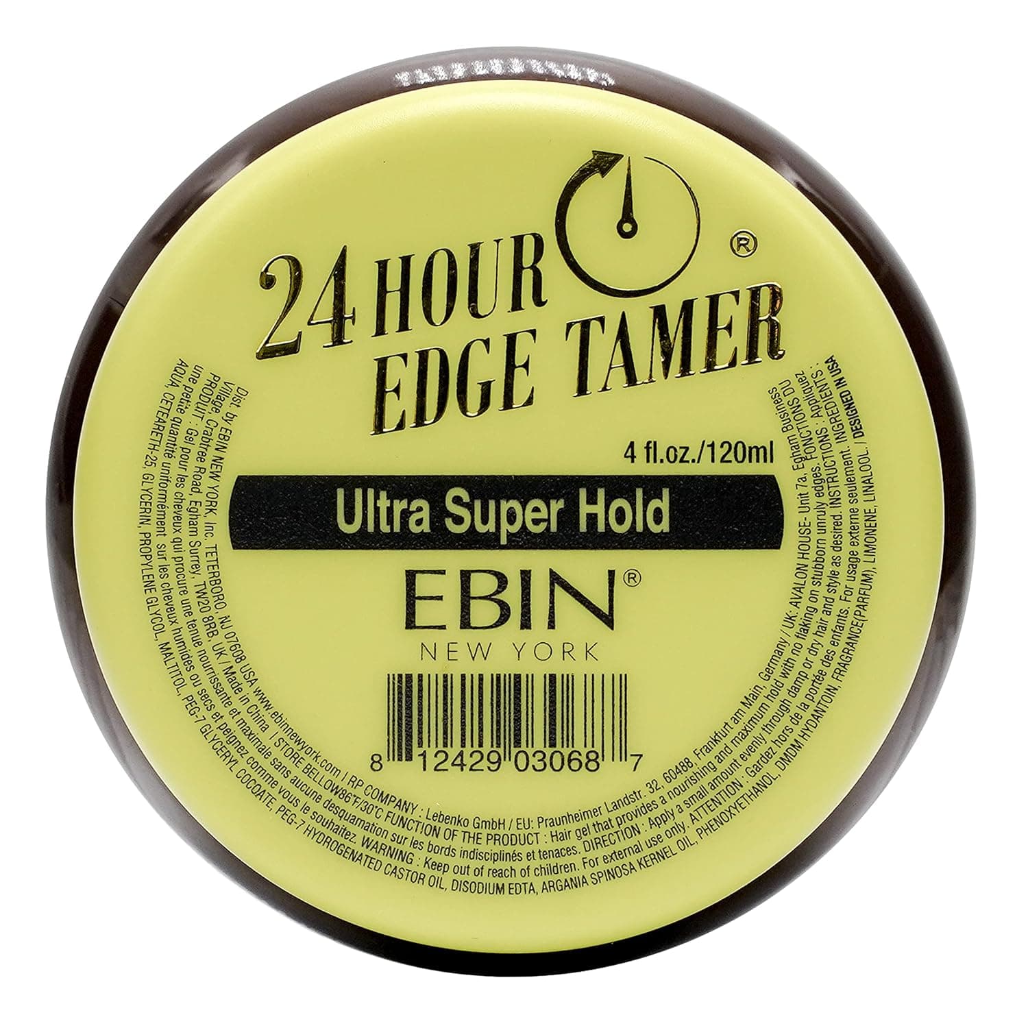 EBIN NEW YORK 24 Hour Edge Tamer, Ultra Super Hold, 4 Oz - No Flaking, No White Residue, Shine and Smooth texture with Argan Oil and Castor Oil