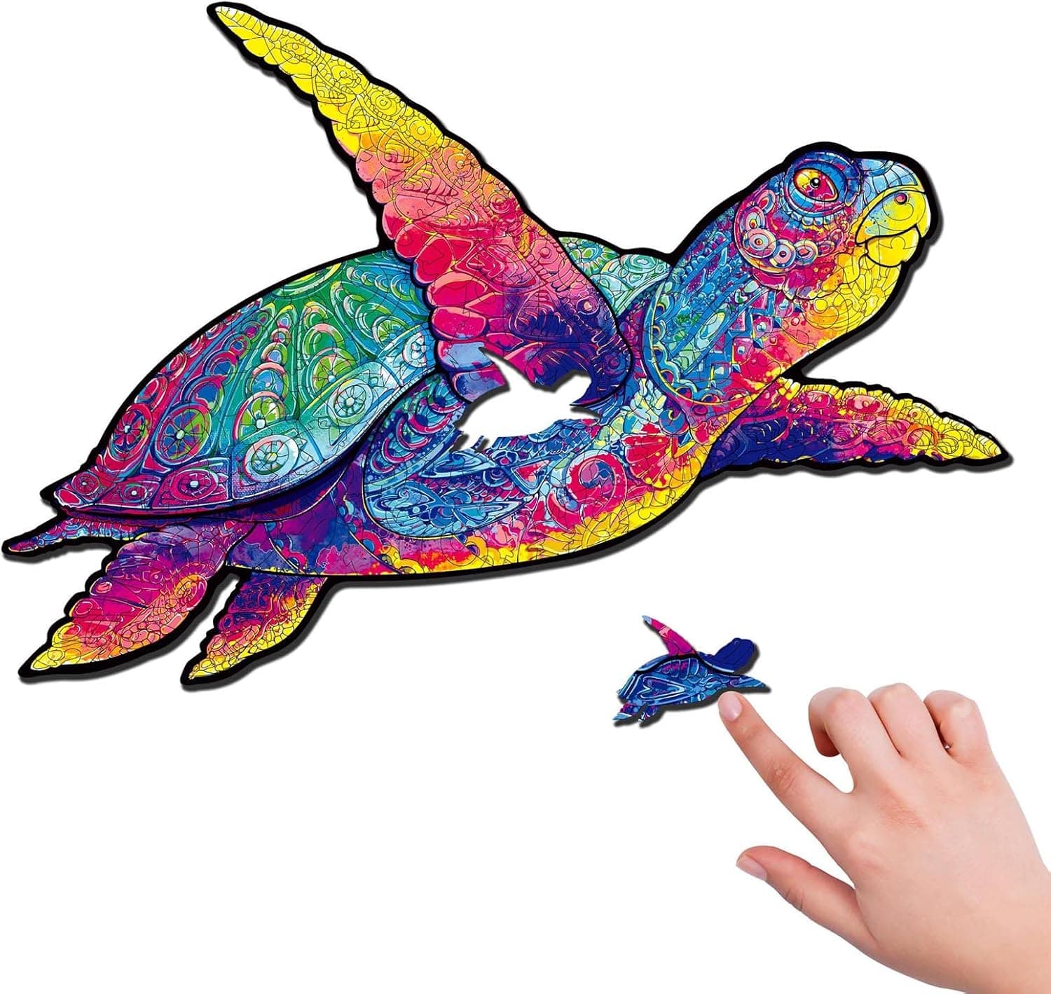 Colorfox Turtle Puzzle - Sea Turtle Puzzle,Wooden Jigsaw Puzzles for Adults,Wood Cut Unique Animal Liberty Shaped Puzzle Toys Gifts for Kids(Size S - 11x7.5 In-132 Pcs)