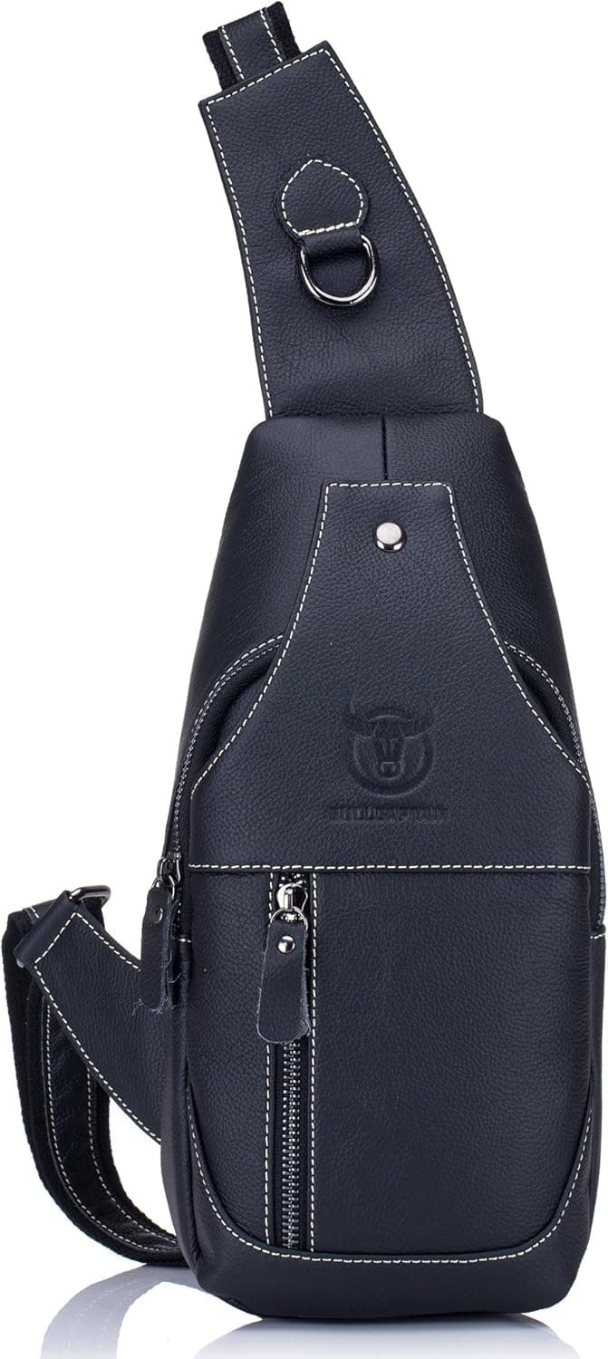 BULLCAPTAIN Genuine Leather Men Bags Shoulder Sling Crossbody Bag Casual Mens Chest Bag Travel Hiking Backpack