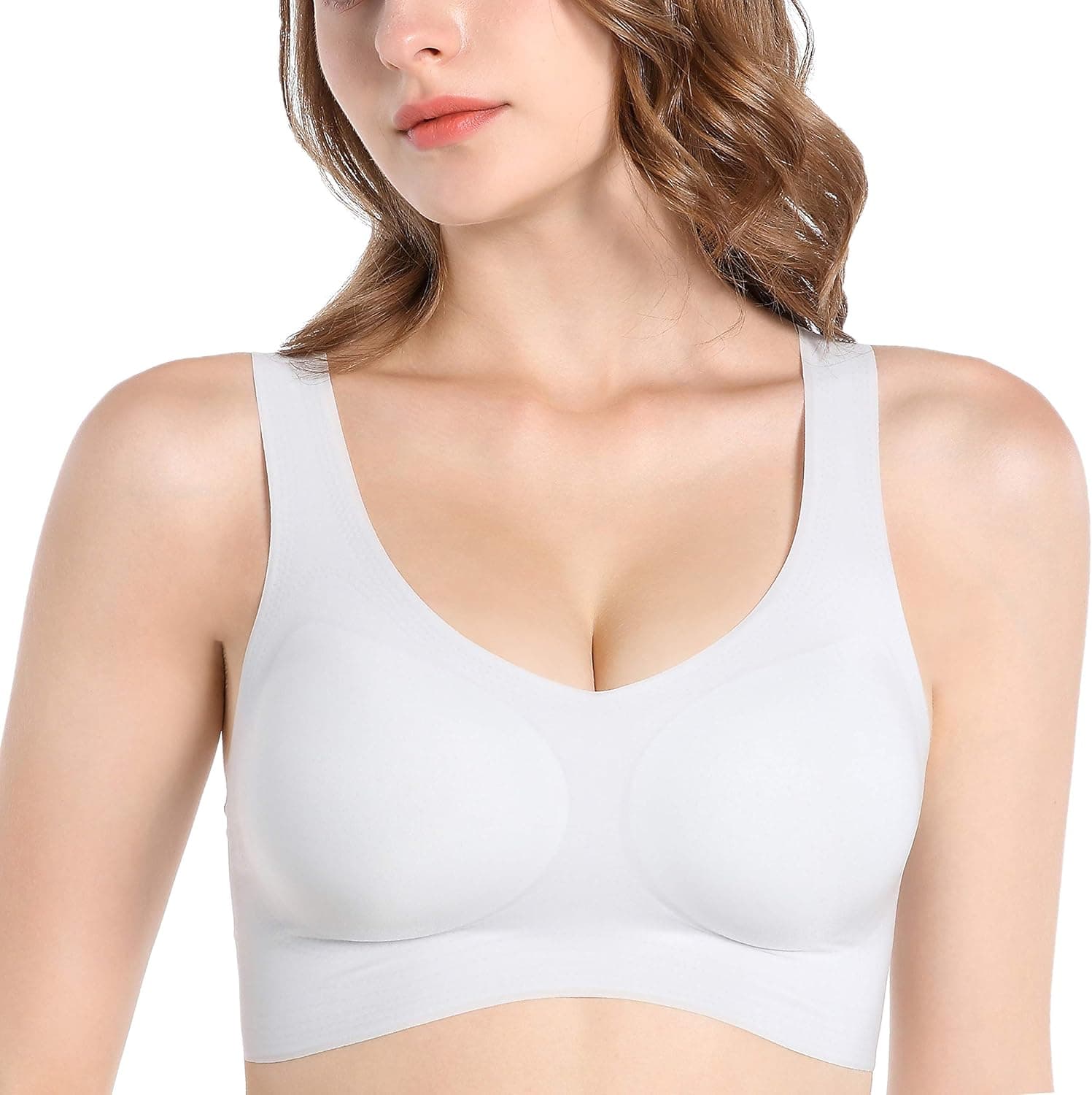 PRETTYWELL Wireless Bras for Women, Comfort Bralettes for Women Padded, Invisible Bras for A-D Cups, T-Shirt Bras with Ultra-Thin Pads (Grey, L)