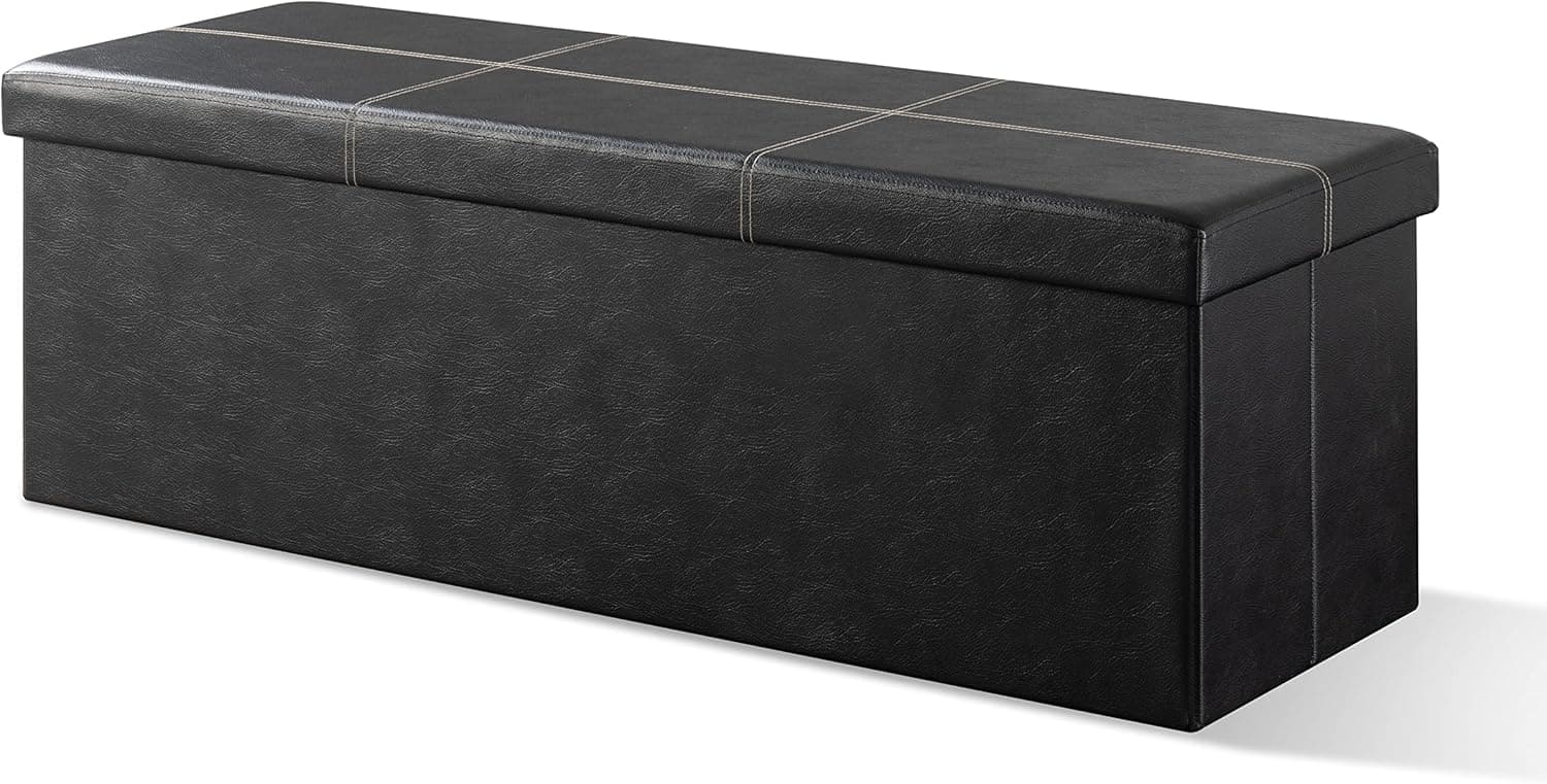 Otto & Ben 45" Storage Ottoman with SMART LIFT Top, Upholstered Line Bench, Foot Rest, Black