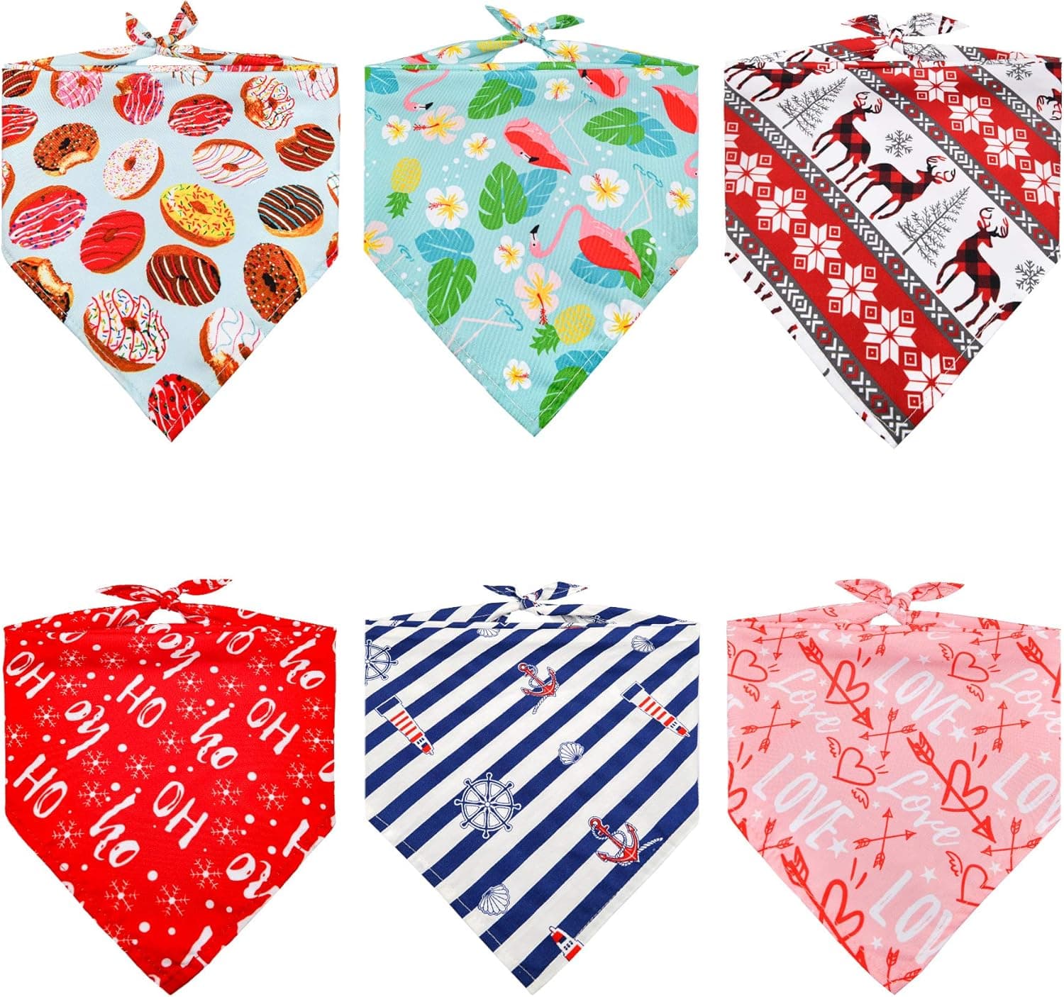 REXESP Pet Bandanas 6 Pics Package, Ideal Combo of Dog Bandana, Dog Costume, Dog Scarf, Dog Accessories & Cat Bandana for Any Size Dogs, Cats & Pets in Xmas, Valentines, National Days & Any Occasions