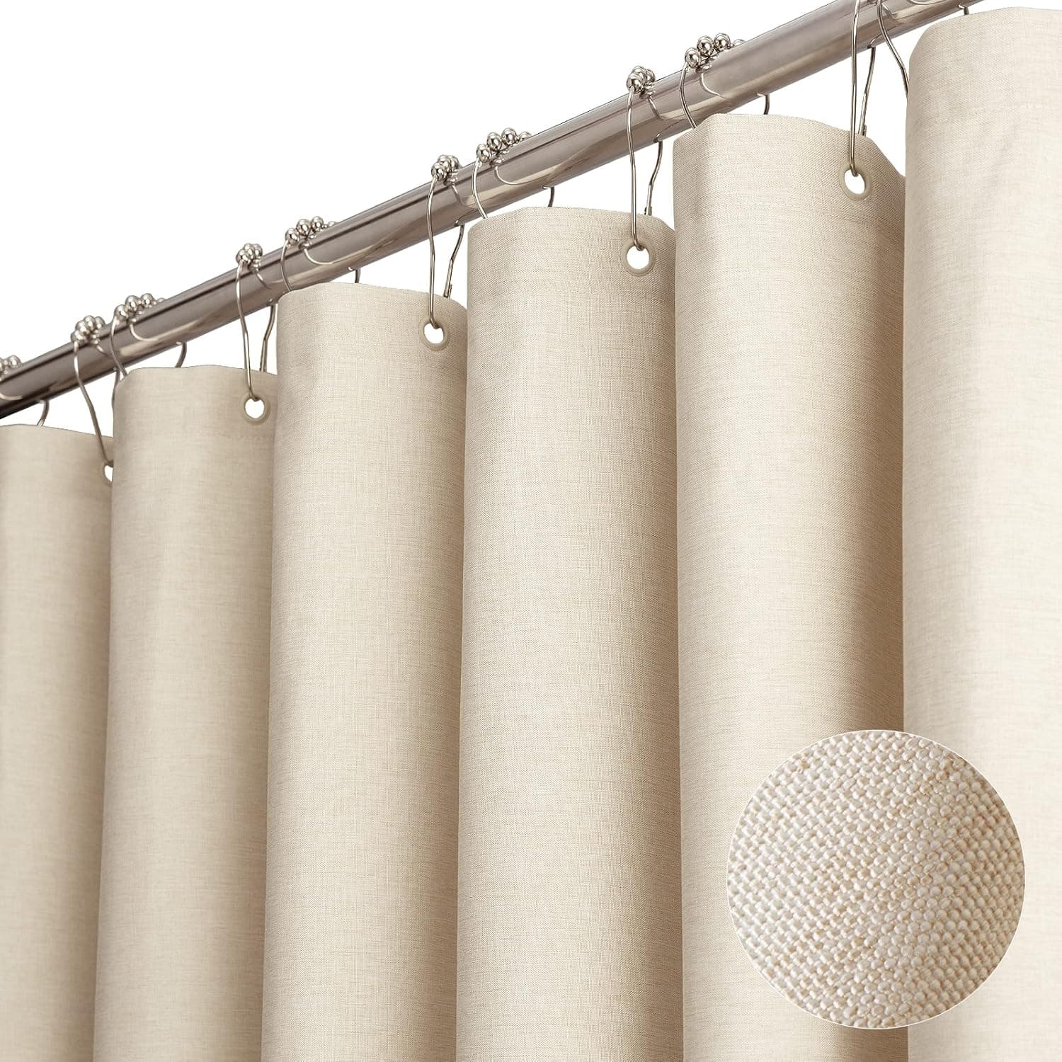 BTTN Extra Long Fabric Shower Curtain, 96 Inch Linen Textured Heavy Duty Cloth Shower Curtain Set with 12 Plastic Hooks, Large Hotel Luxury Polyester Shower Curtains for Bathroom(72"x96", Beige/Cream)